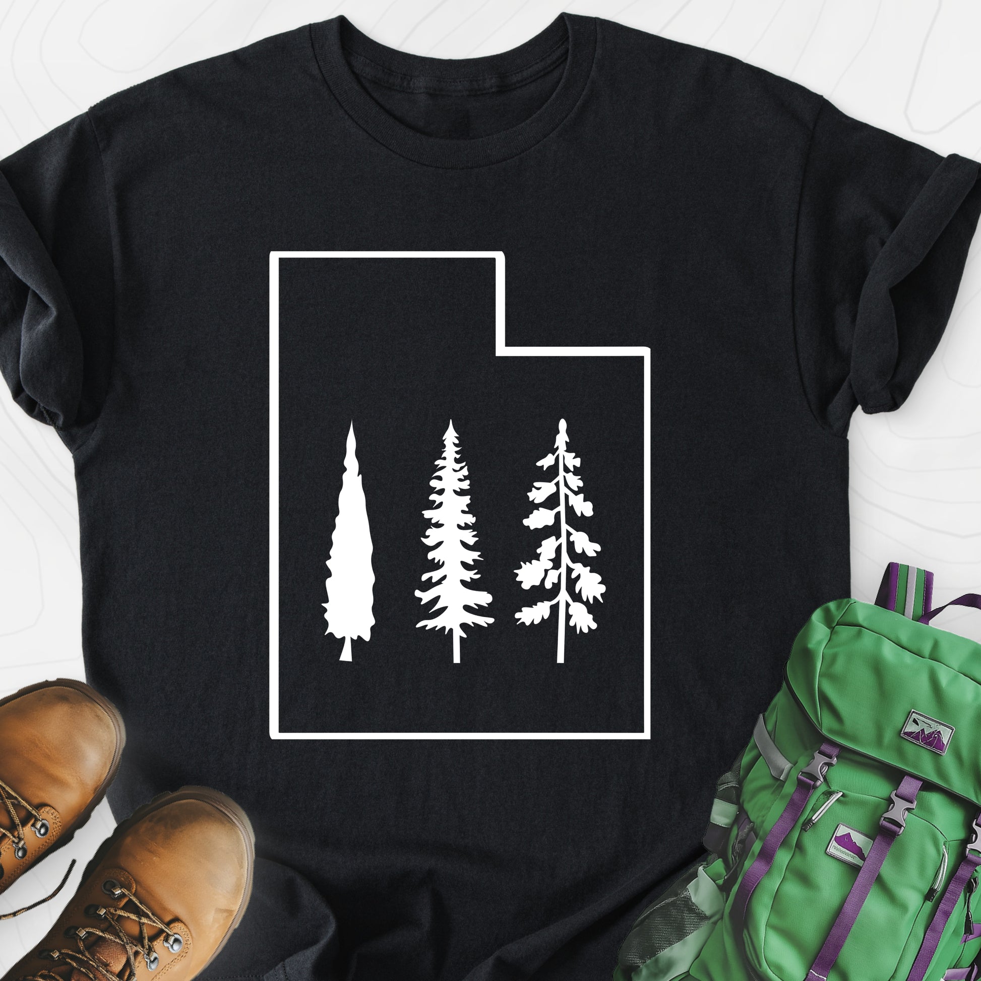 Utah Trees Black front print lightweight T-shirt