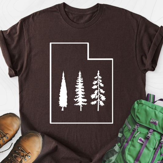 Utah Trees Dark Chocolate front print lightweight T-shirt