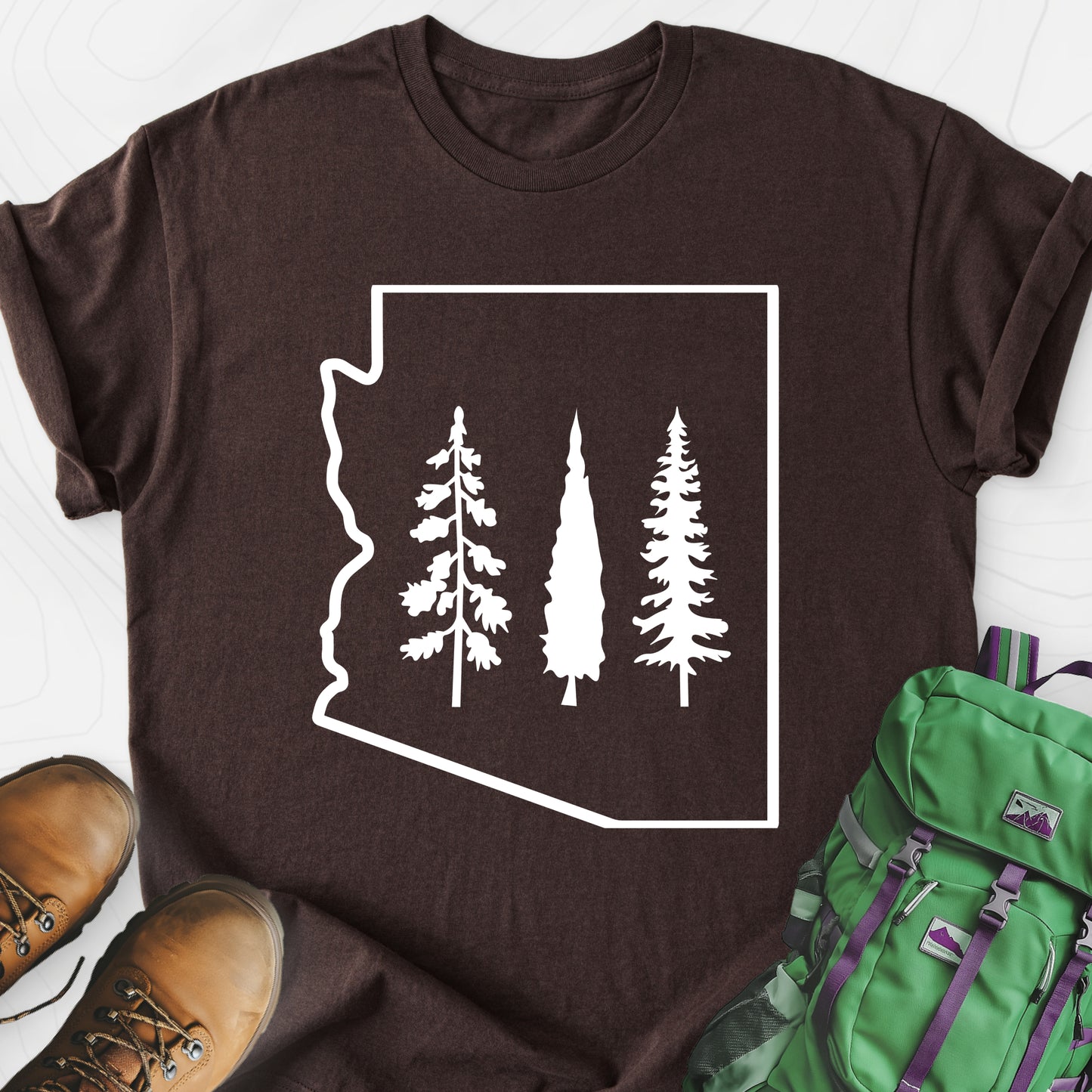Arizona Trees Dark Chocolate front print lightweight T-shirt