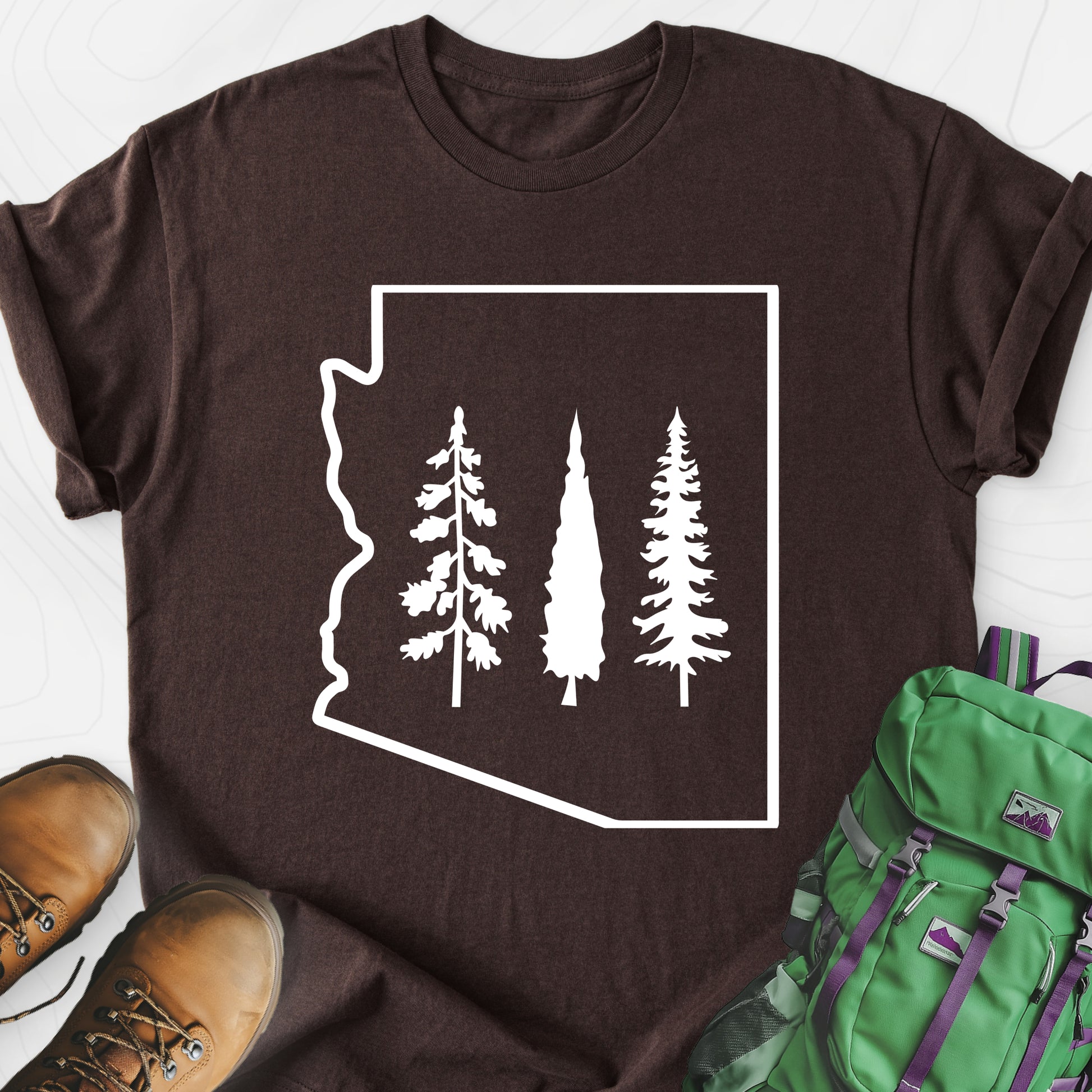 Arizona Trees Dark Chocolate front print lightweight T-shirt