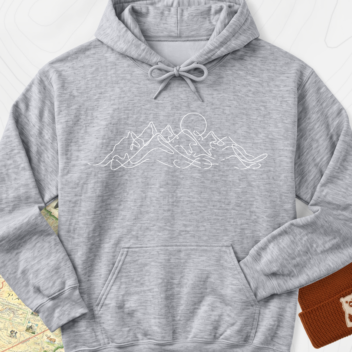 Line Art Mountains Hoodie - Sport Grey