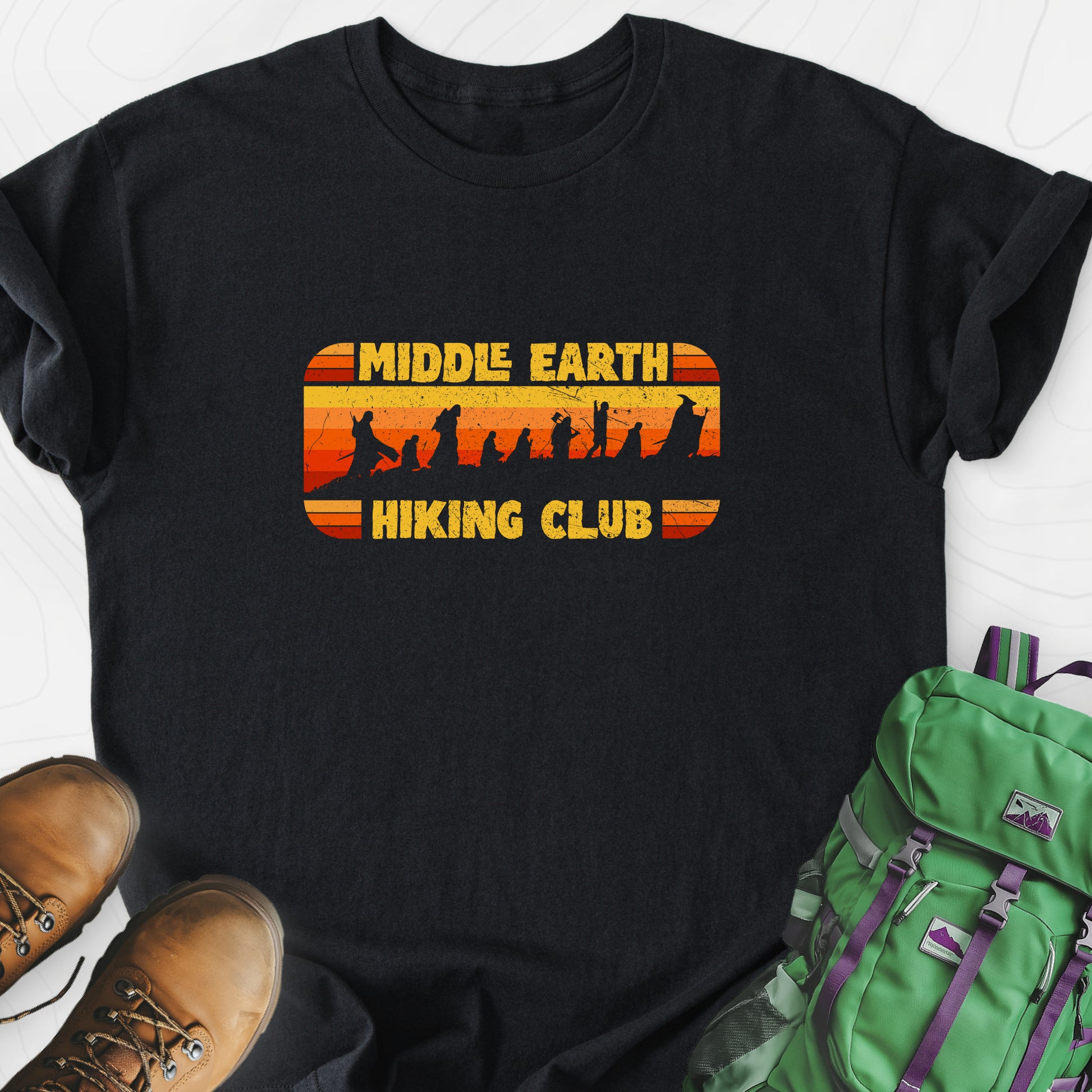 Middle Earth Hiking Club Black front print lightweight T-shirt