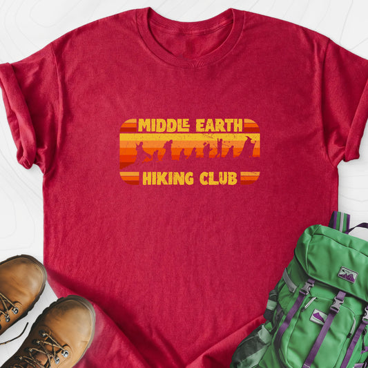 Middle Earth Hiking Club Heather Red front print lightweight T-shirt