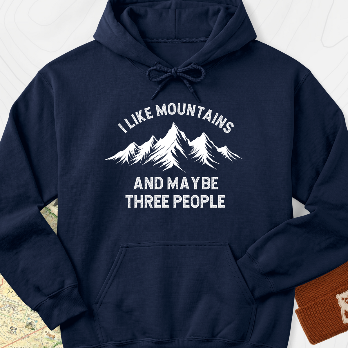 I Like Mountains And Maybe Three People Hoodie - Navy