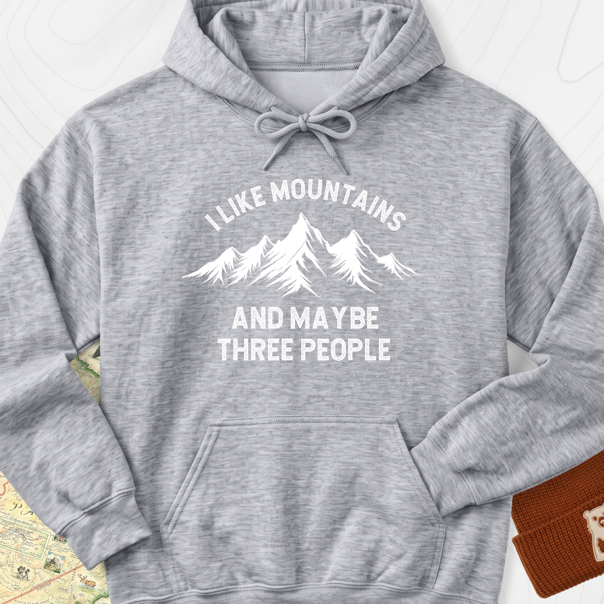 I Like Mountains And Maybe Three People Hoodie - Sport Grey