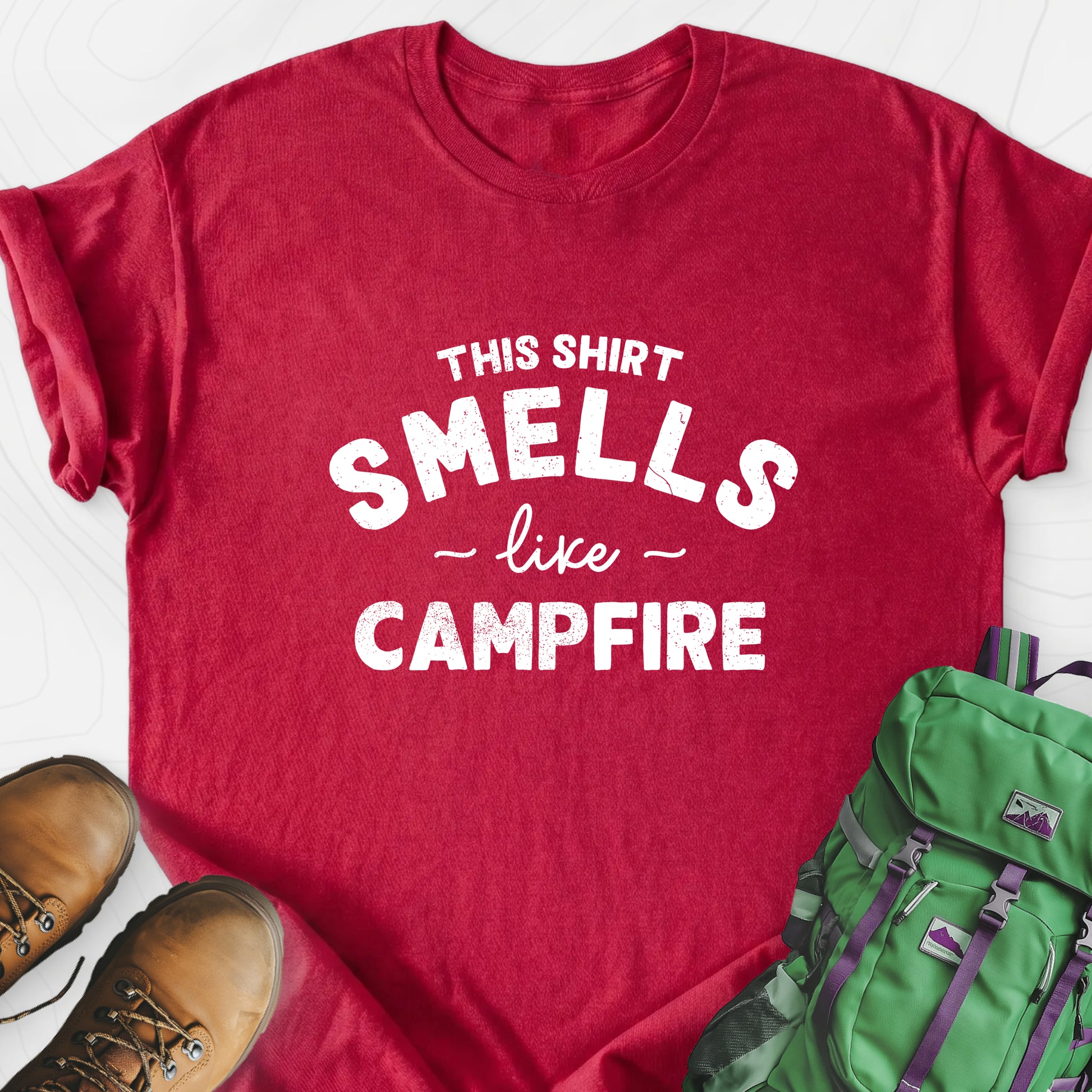 This Shirt Smells Like Campfire Heather Red front print lightweight T-shirt