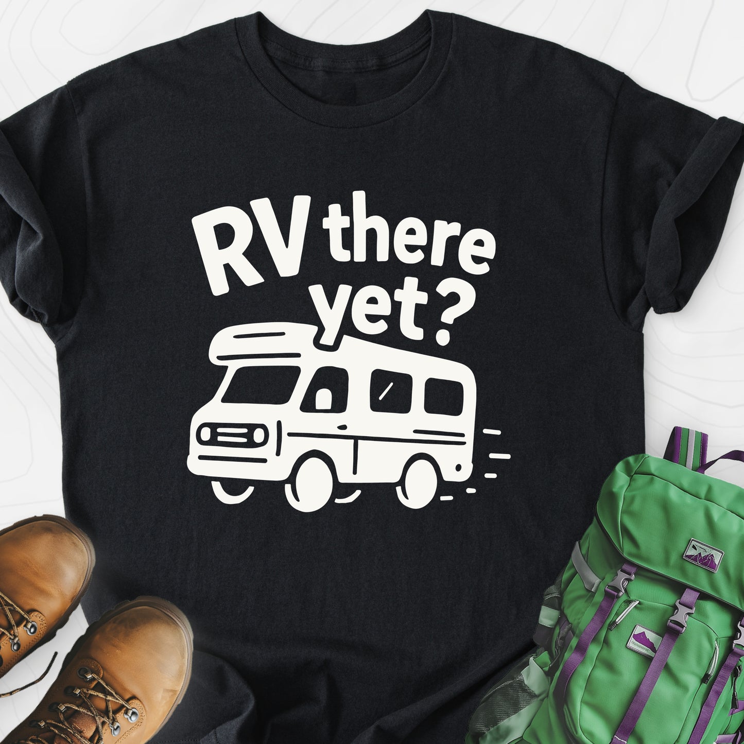 RV There Yet? Black front print lightweight T-shirt