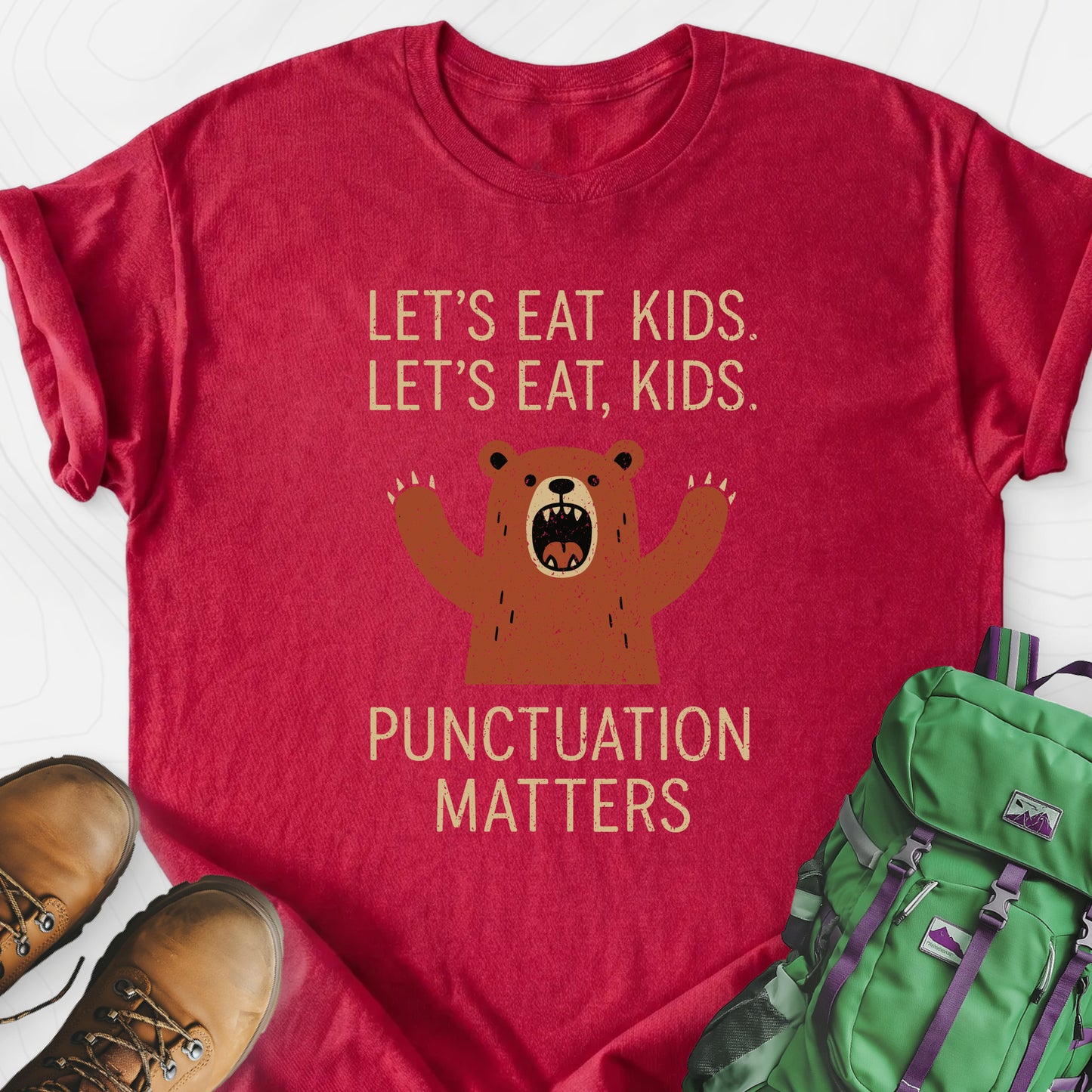 Punctuation Saves Lives Heather Red front print lightweight T-shirt