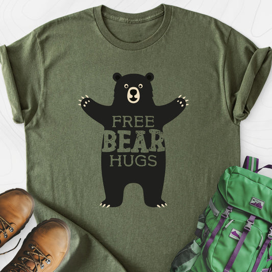Free Bear Hugs Military Green front print lightweight T-shirt