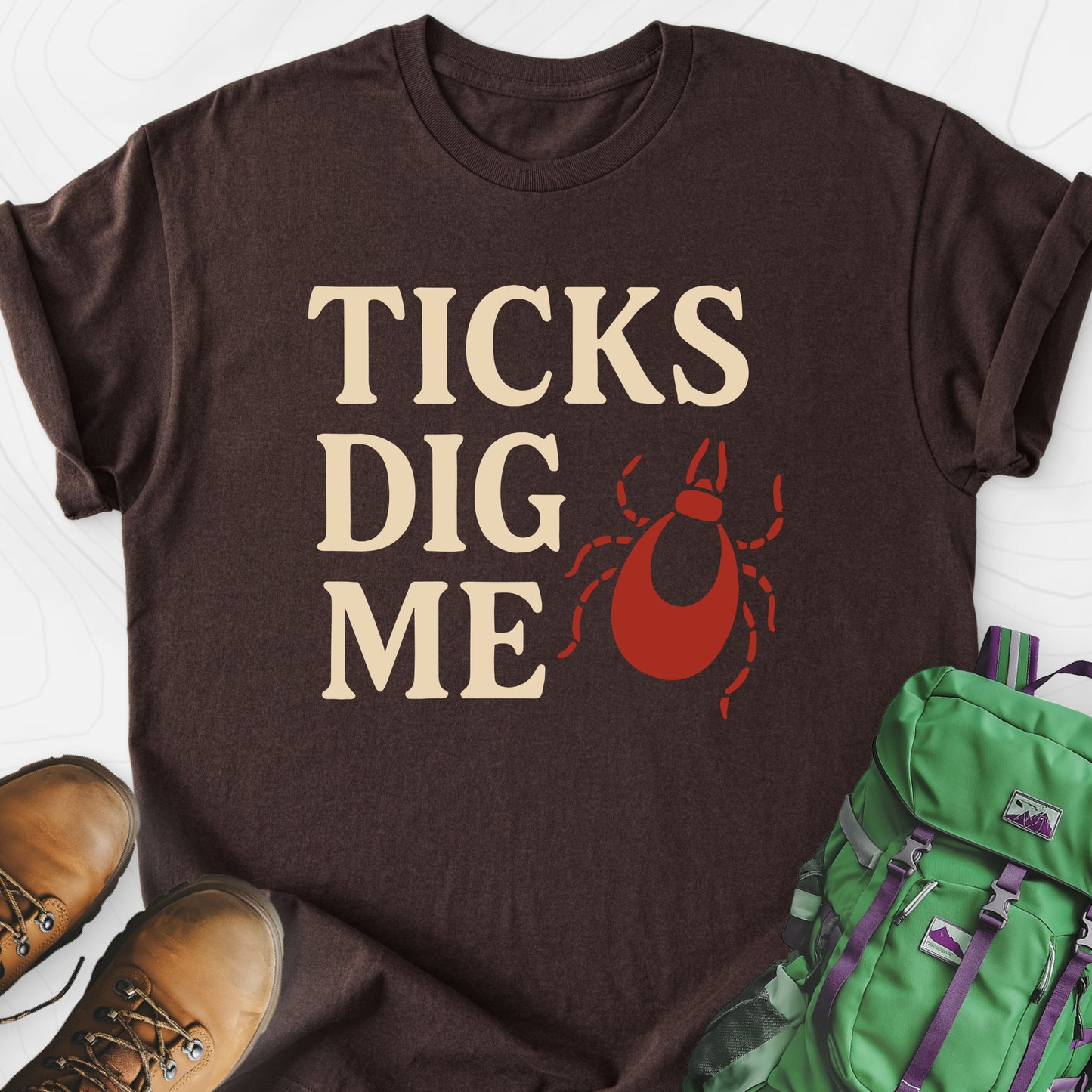 Ticks Dig Me Dark Chocolate front print lightweight T-shirt