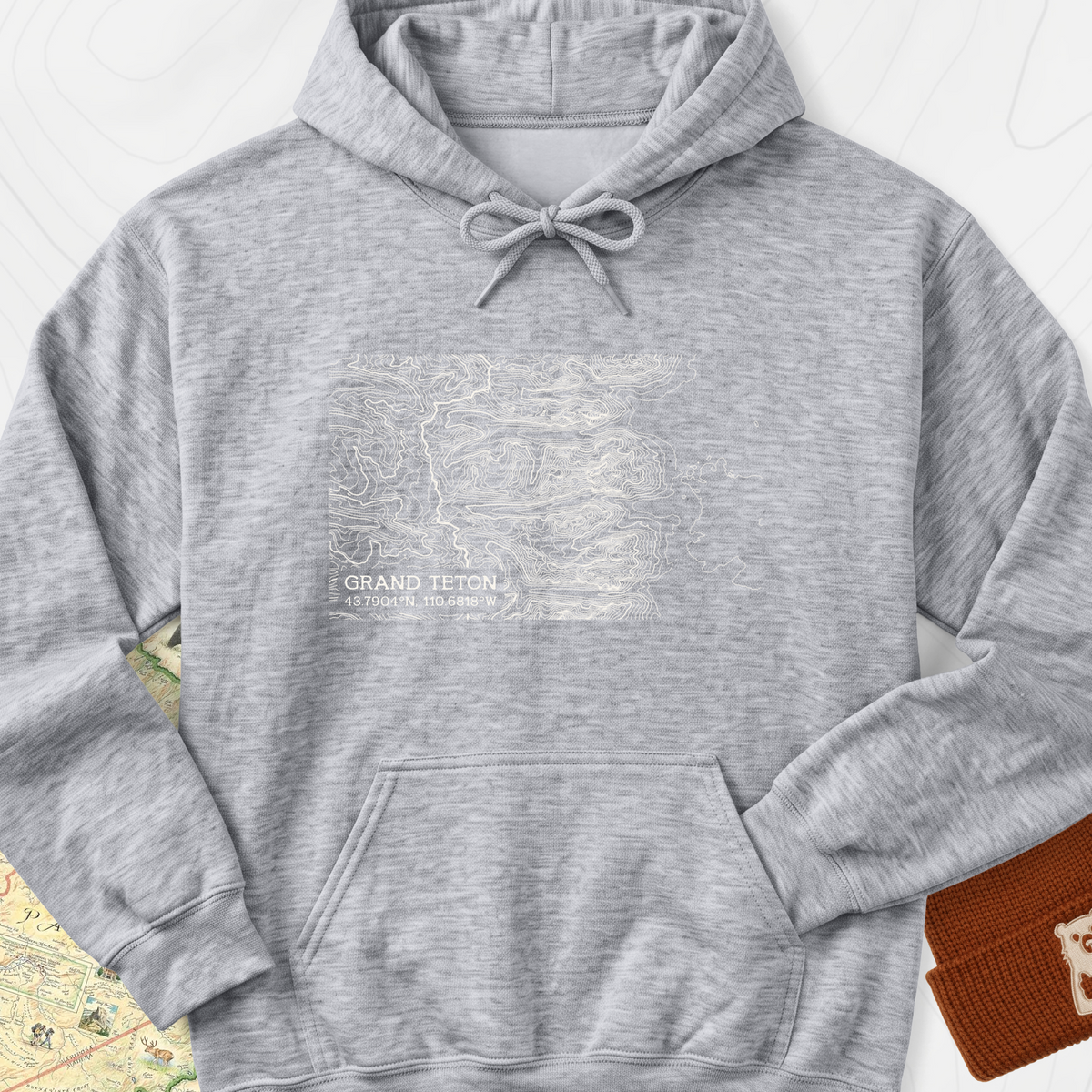 Grand Teton Topo Map Hoodie - Sport Grey