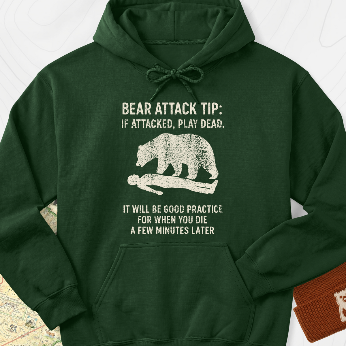 Bear Attack Tip Hoodie - Forest Green