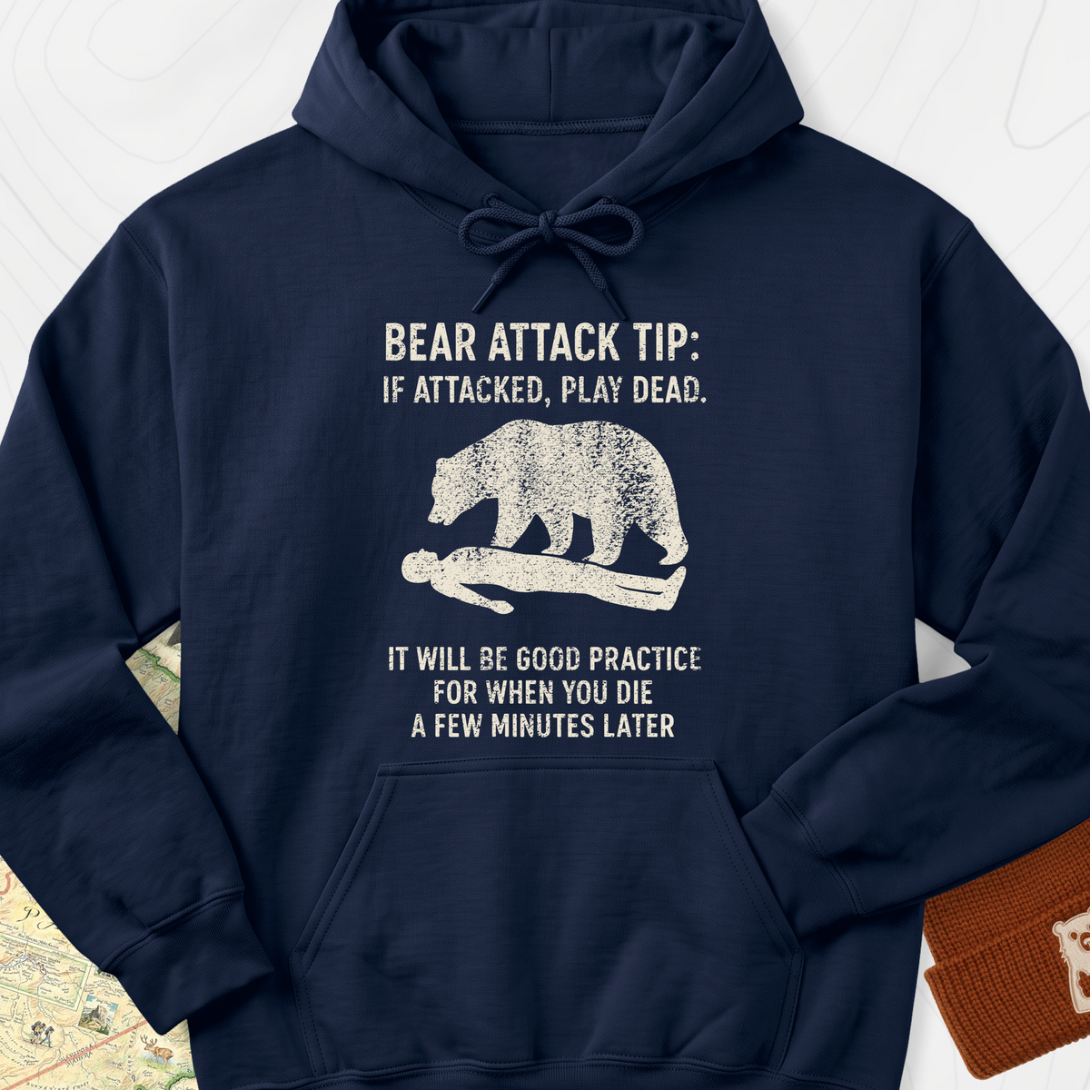 Bear Attack Tip Hoodie - Navy