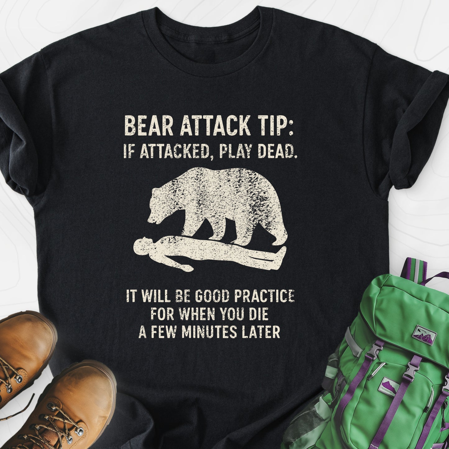 Bear Attack Tip Black front print lightweight T-shirt