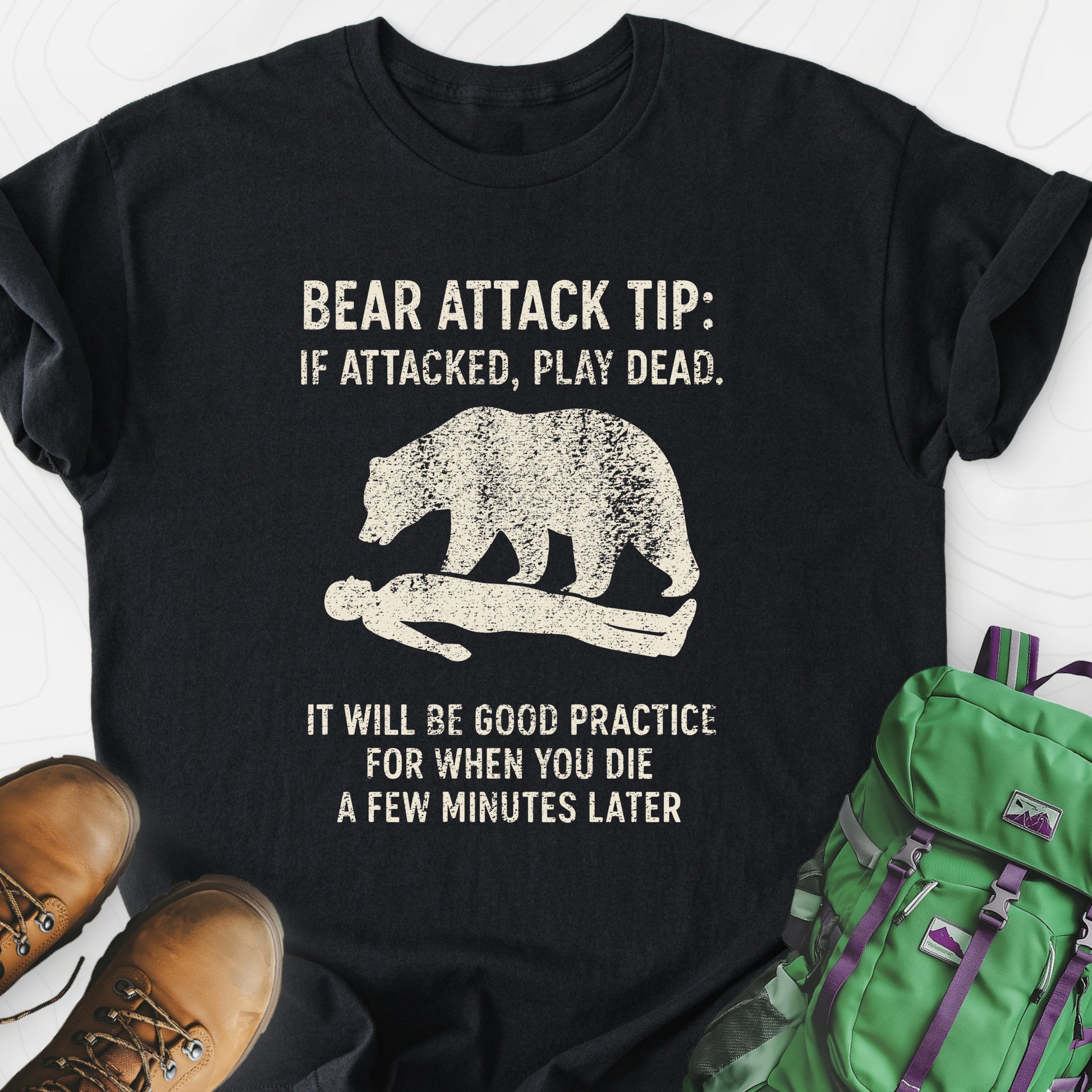 Bear Attack Tip Black front print lightweight T-shirt