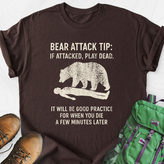 Bear Attack Tip Dark Chocolate front print lightweight T-shirt