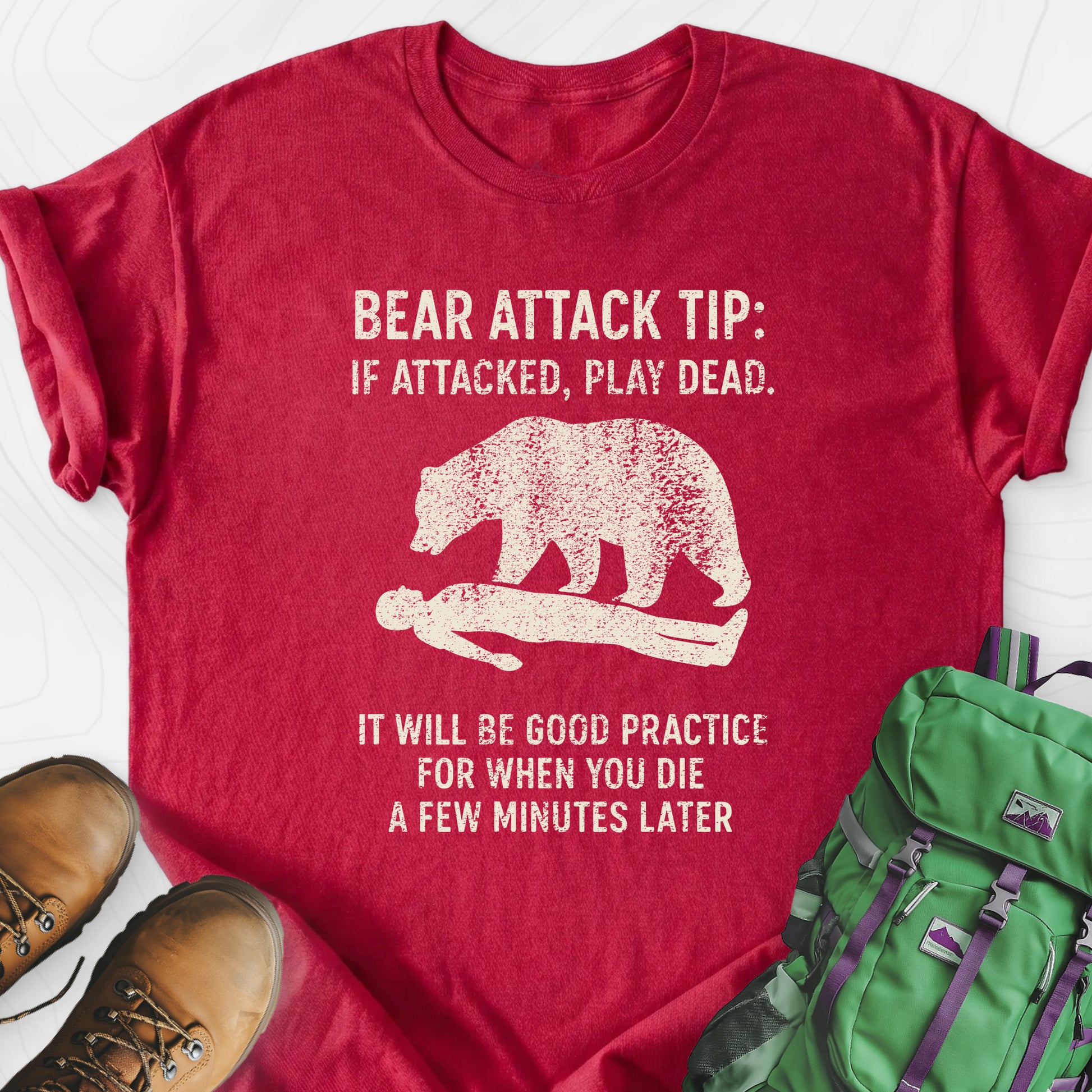 Bear Attack Tip Heather Red front print lightweight T-shirt
