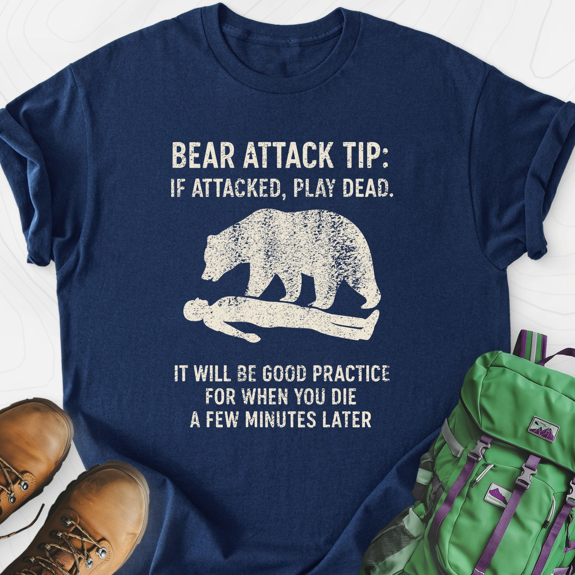 Bear Attack Tip Navy front print lightweight T-shirt
