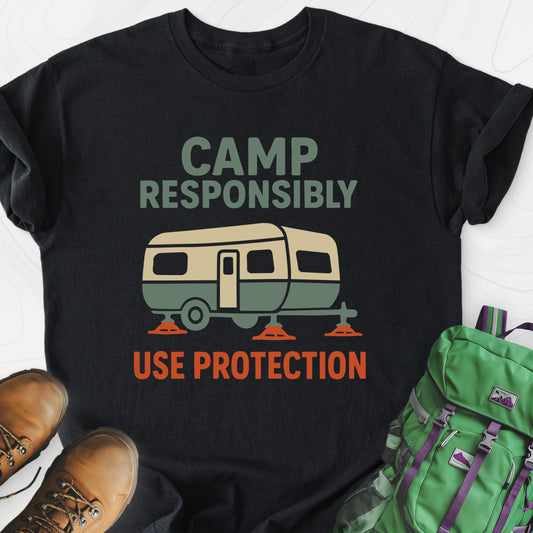 Camp Responsibly Black front print lightweight T-shirt