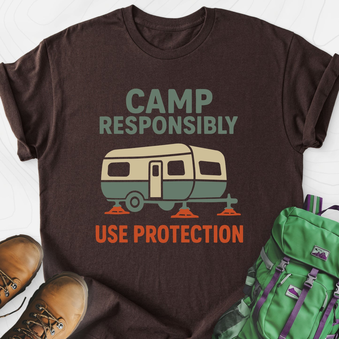Camp Responsibly Dark Chocolate front print lightweight T-shirt