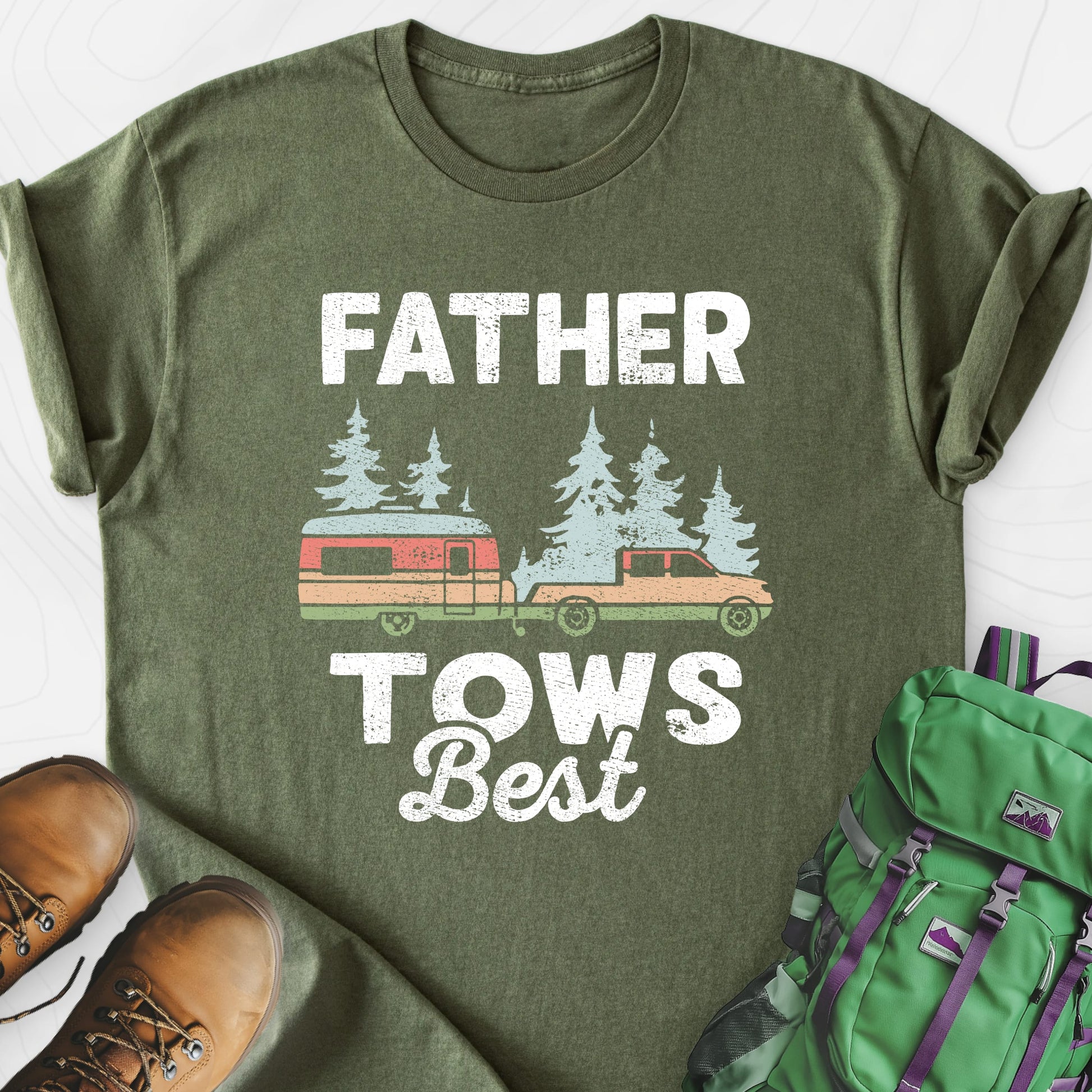 Father Tows Best Military Green front print lightweight T-shirt