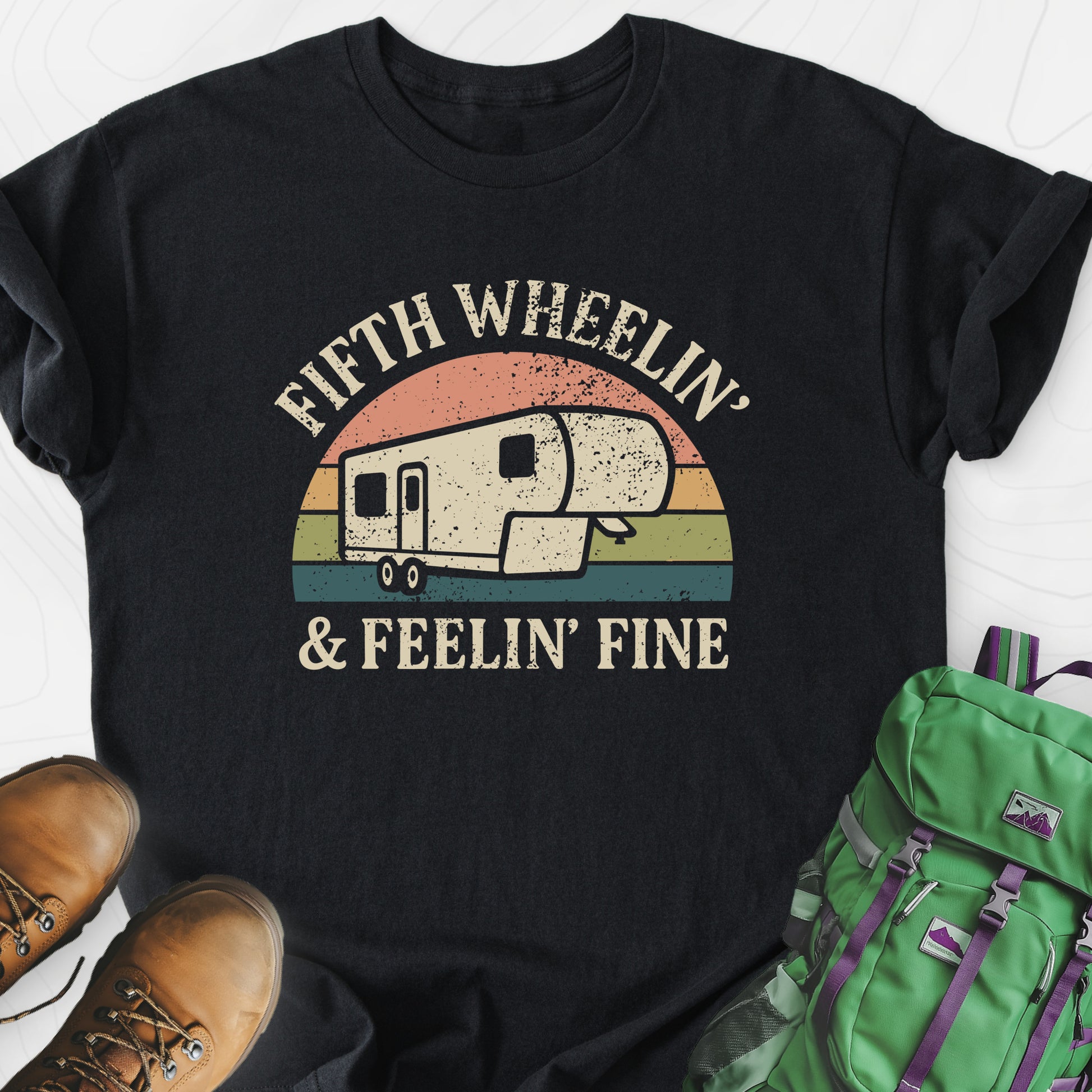 Fifth Wheelin' Black front print lightweight T-shirt