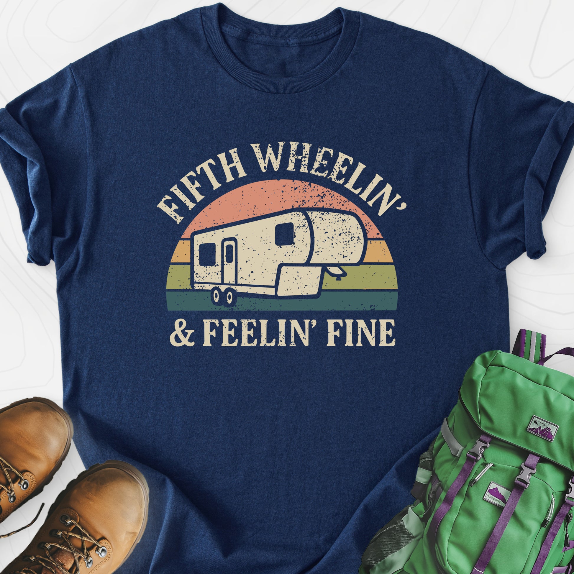 Fifth Wheelin' Navy front print lightweight T-shirt