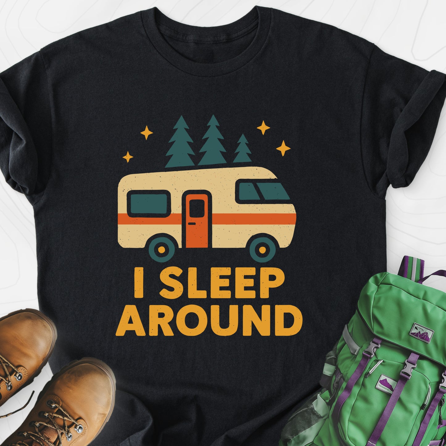 I Sleep Around Black front print lightweight T-shirt