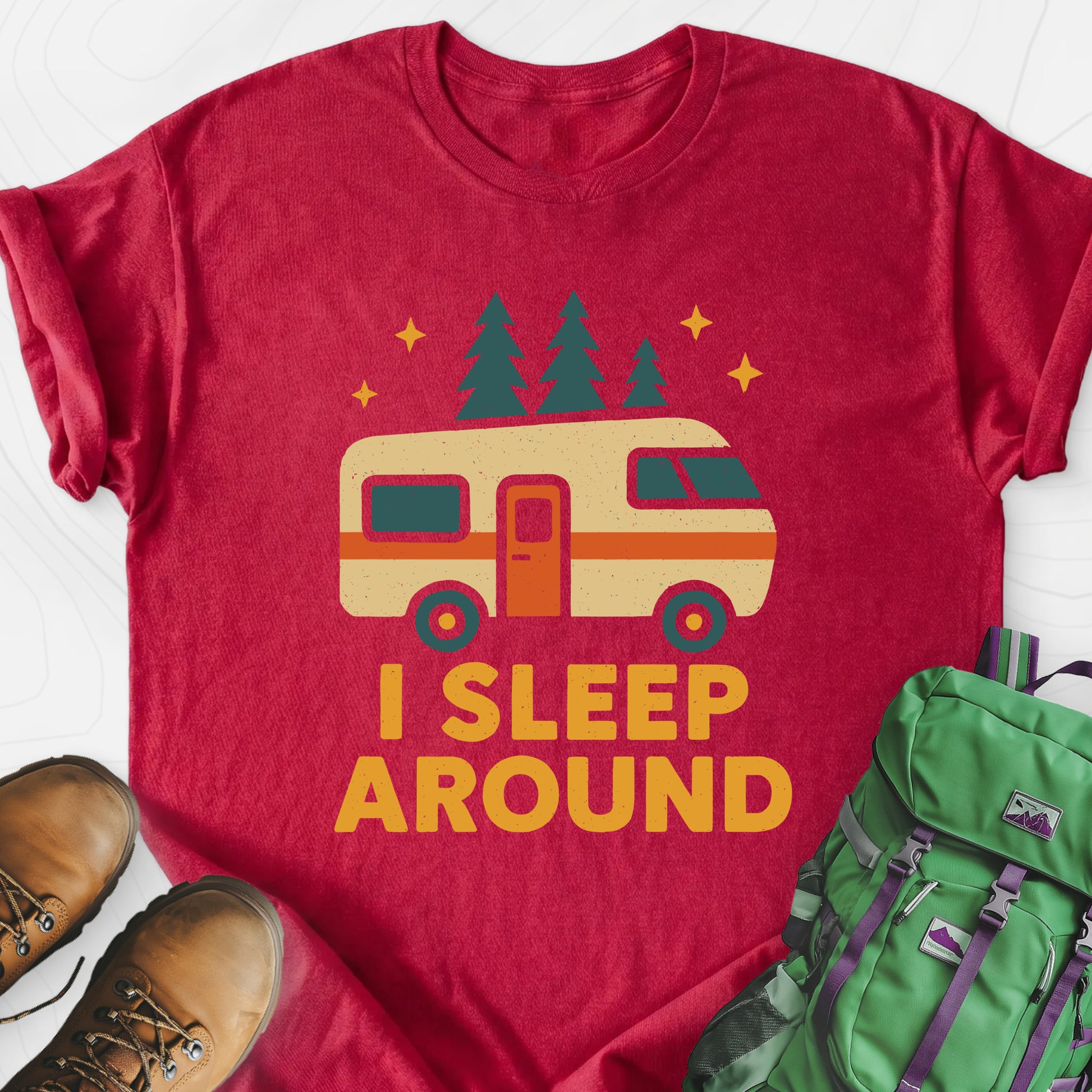 I Sleep Around Heather Red front print lightweight T-shirt