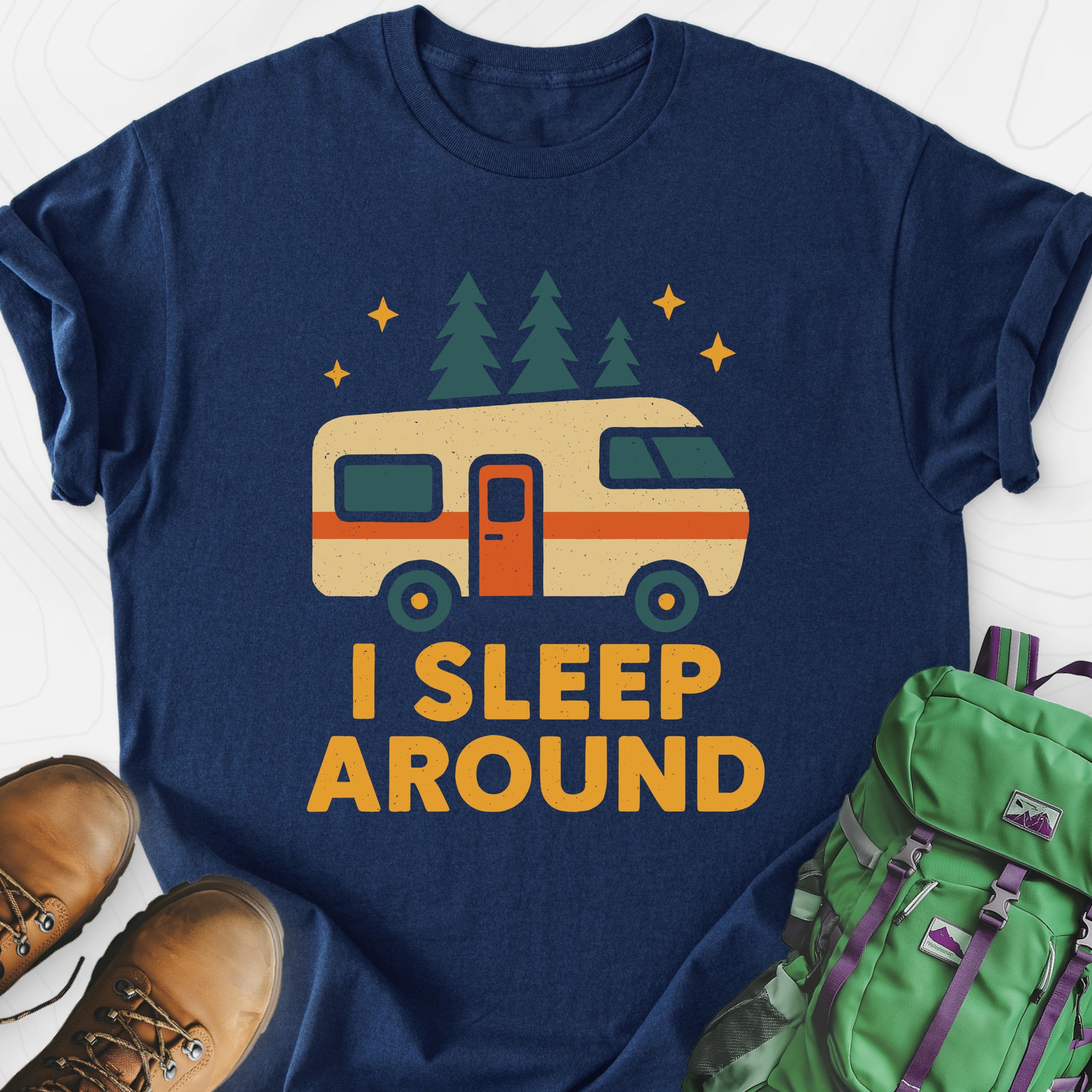 I Sleep Around Navy front print lightweight T-shirt