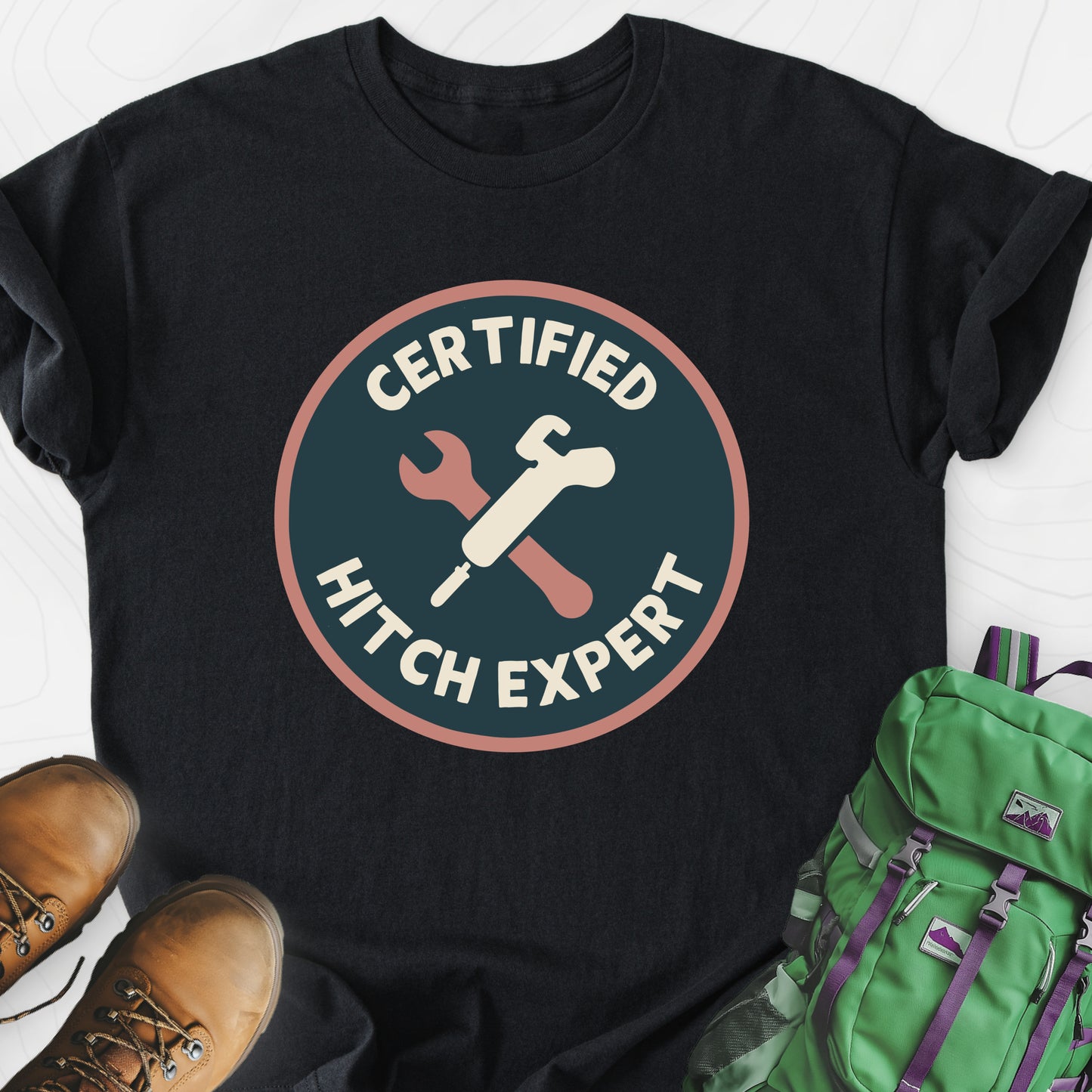 Hitch Expert Black front print lightweight T-shirt