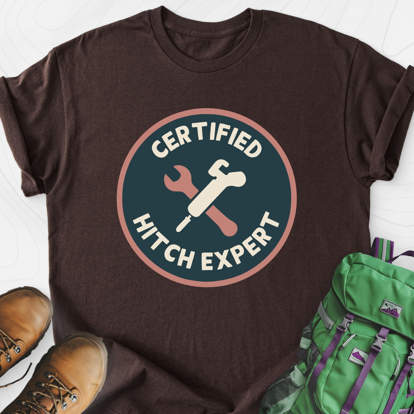 Hitch Expert Dark Chocolate front print lightweight T-shirt