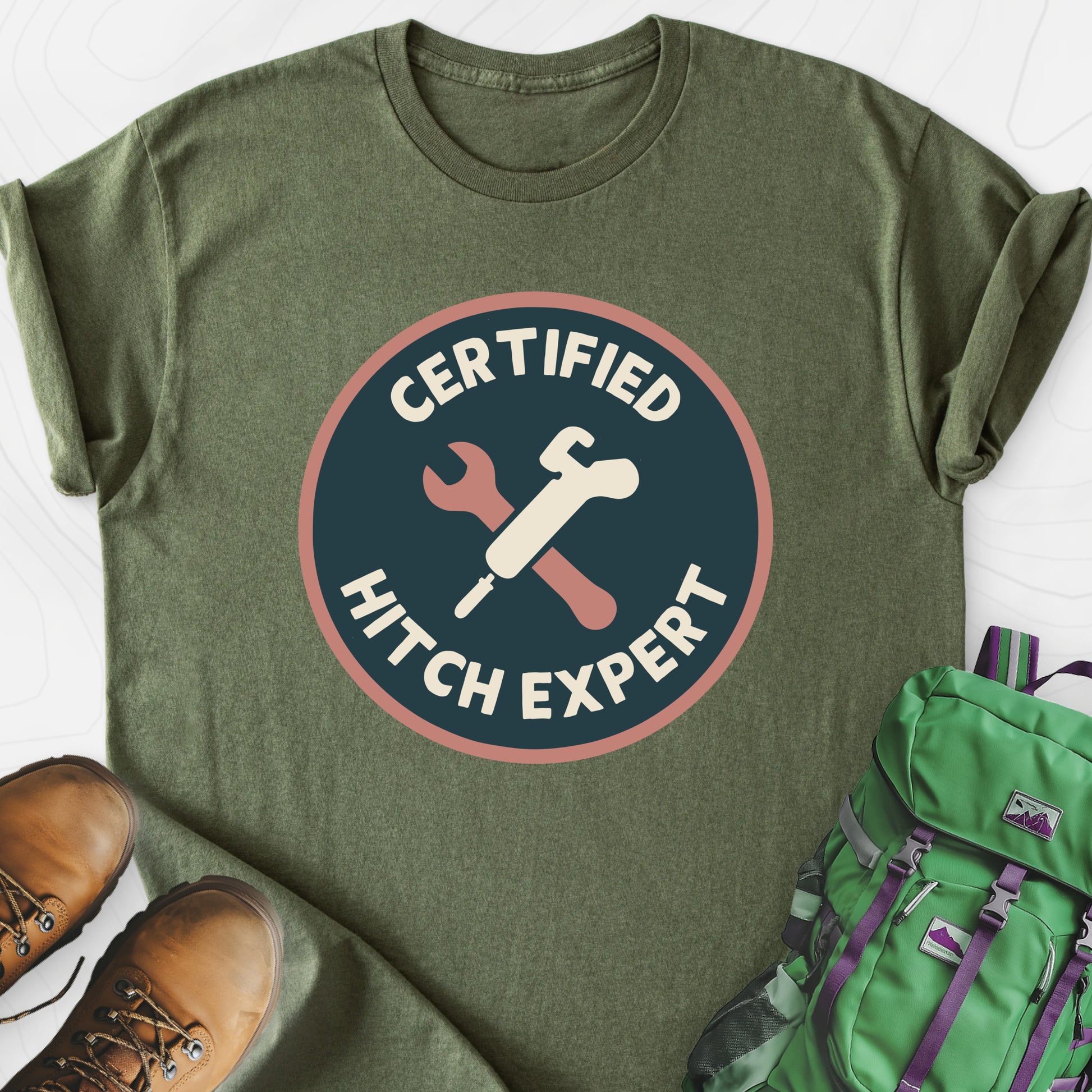 Hitch Expert Military Green front print lightweight T-shirt