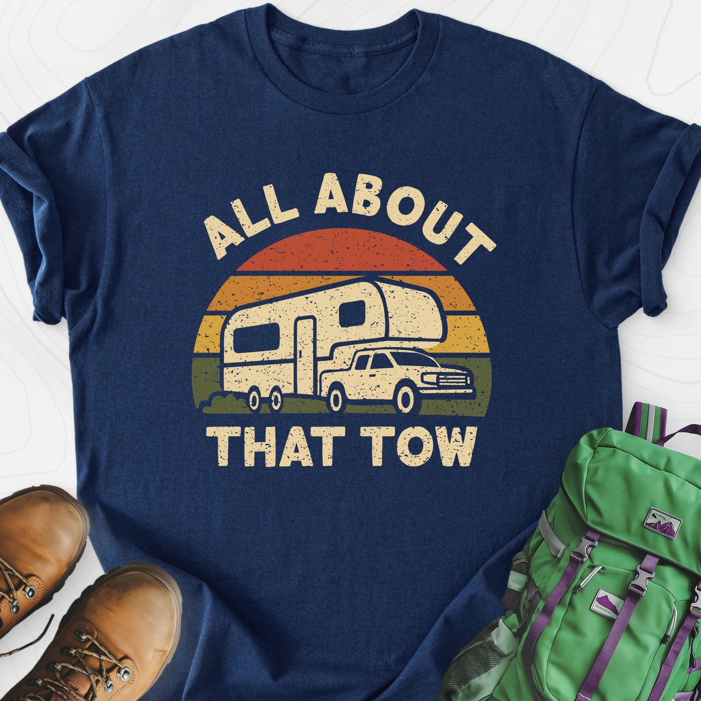 All About That Tow Navy front print lightweight T-shirt