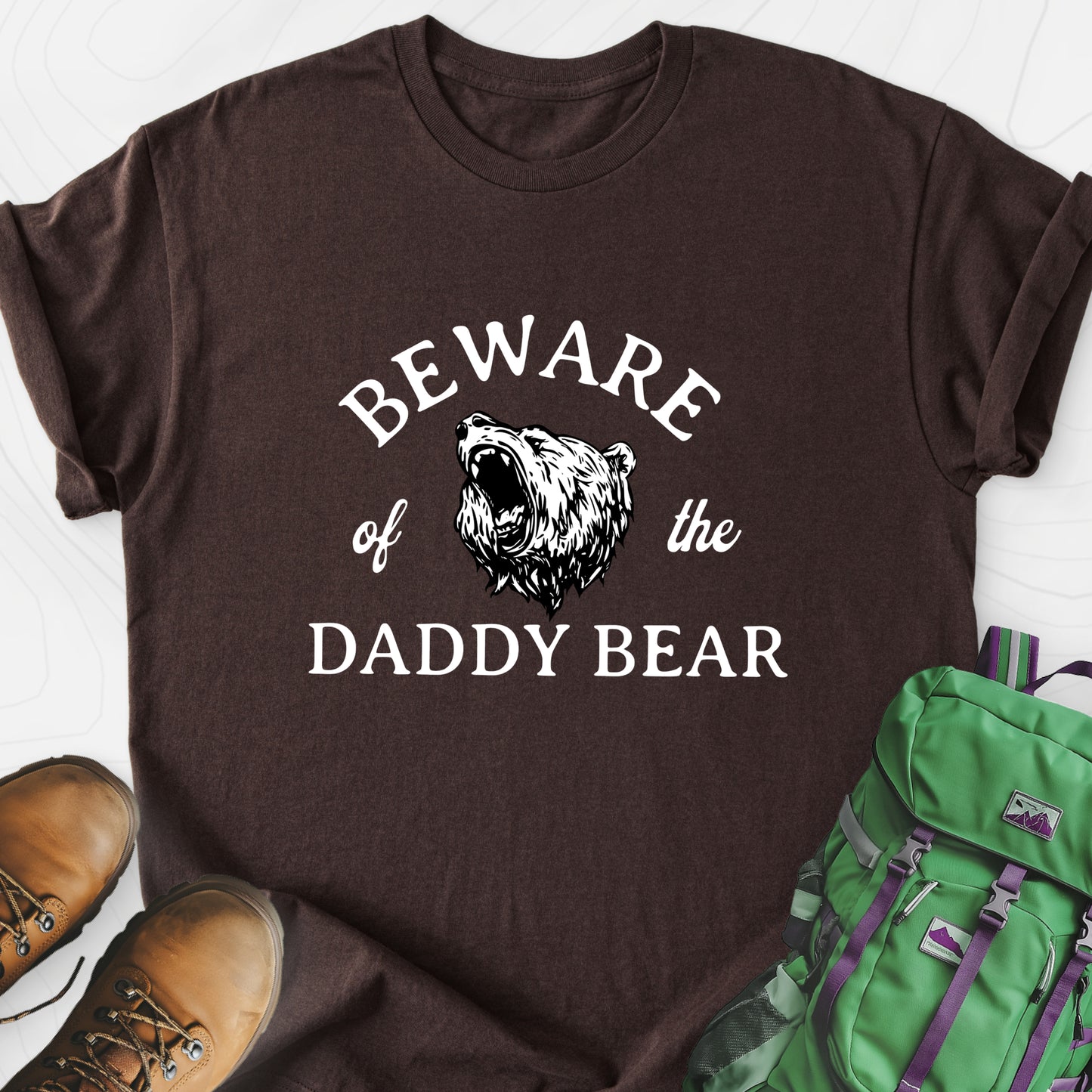 Beware of the Daddy Bear Dark Chocolate front print lightweight T-shirt