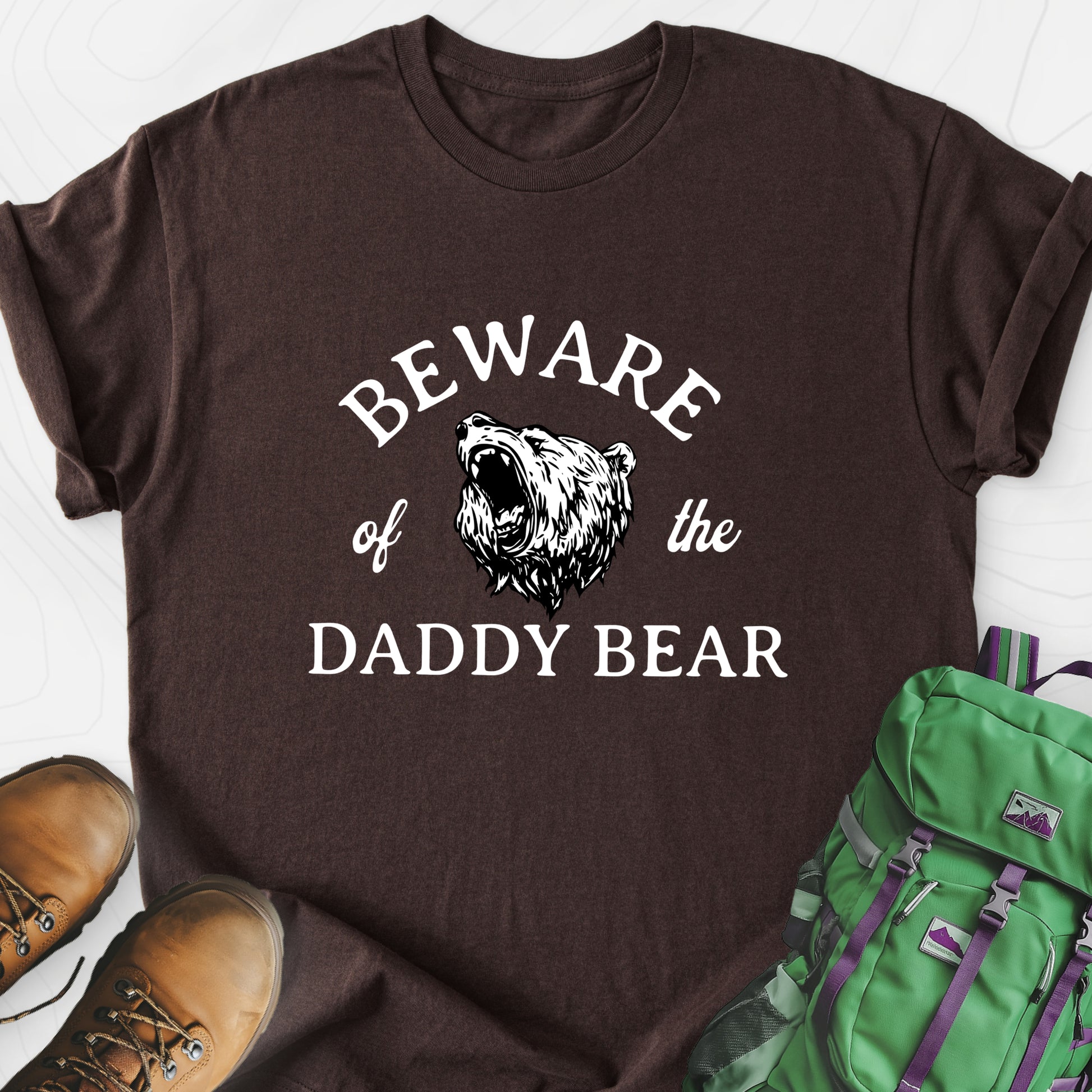 Beware of the Daddy Bear Dark Chocolate front print lightweight T-shirt
