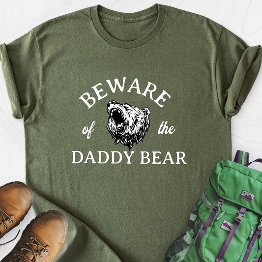 Beware of the Daddy Bear Military Green front print lightweight T-shirt