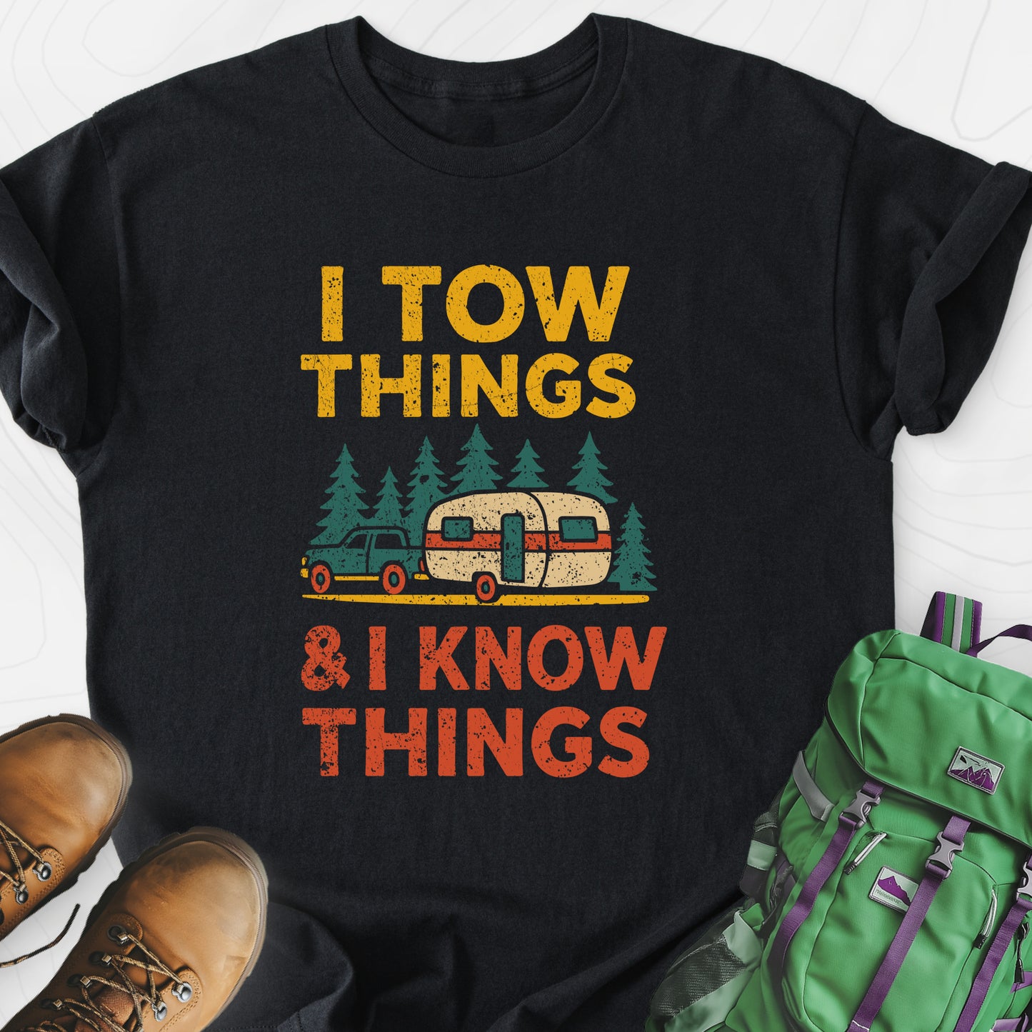 I Tow Things, I Know Things Black front print lightweight T-shirt