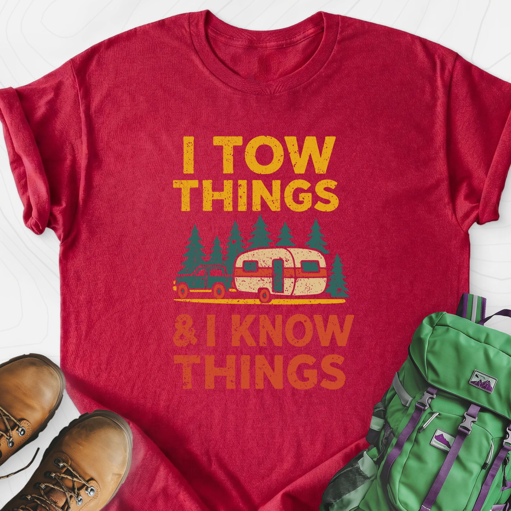 I Tow Things, I Know Things Heather Red front print lightweight T-shirt