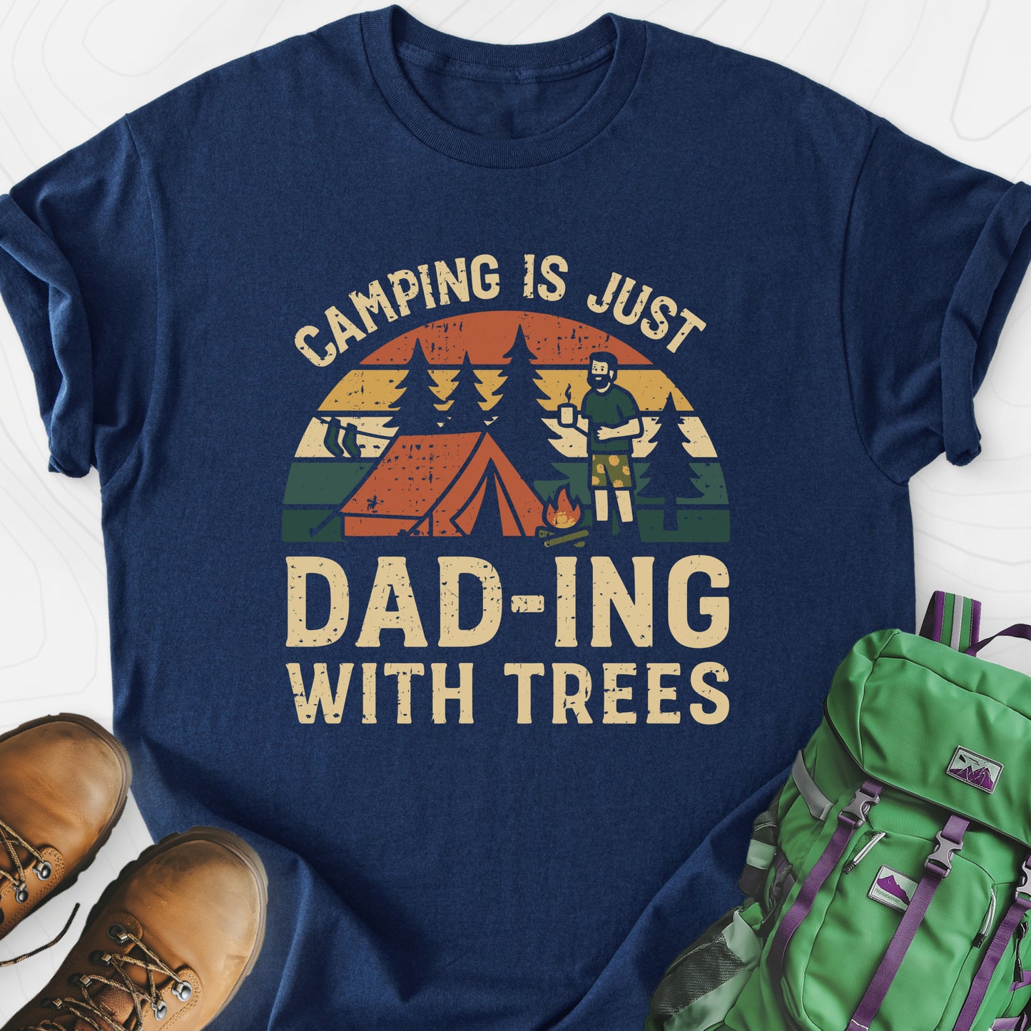 Dad-ing With Trees Navy front print lightweight T-shirt
