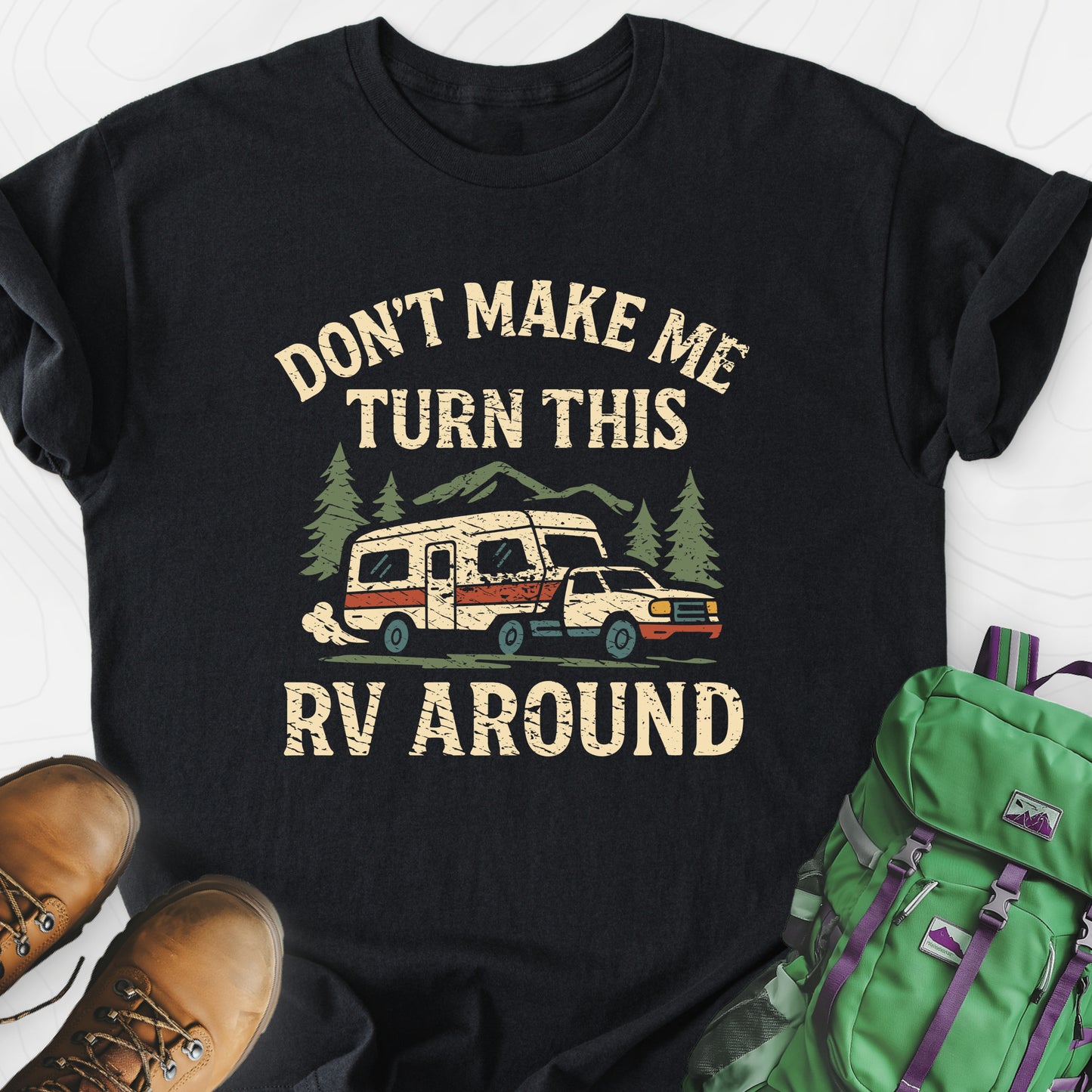 Turn This RV Around Black front print lightweight T-shirt