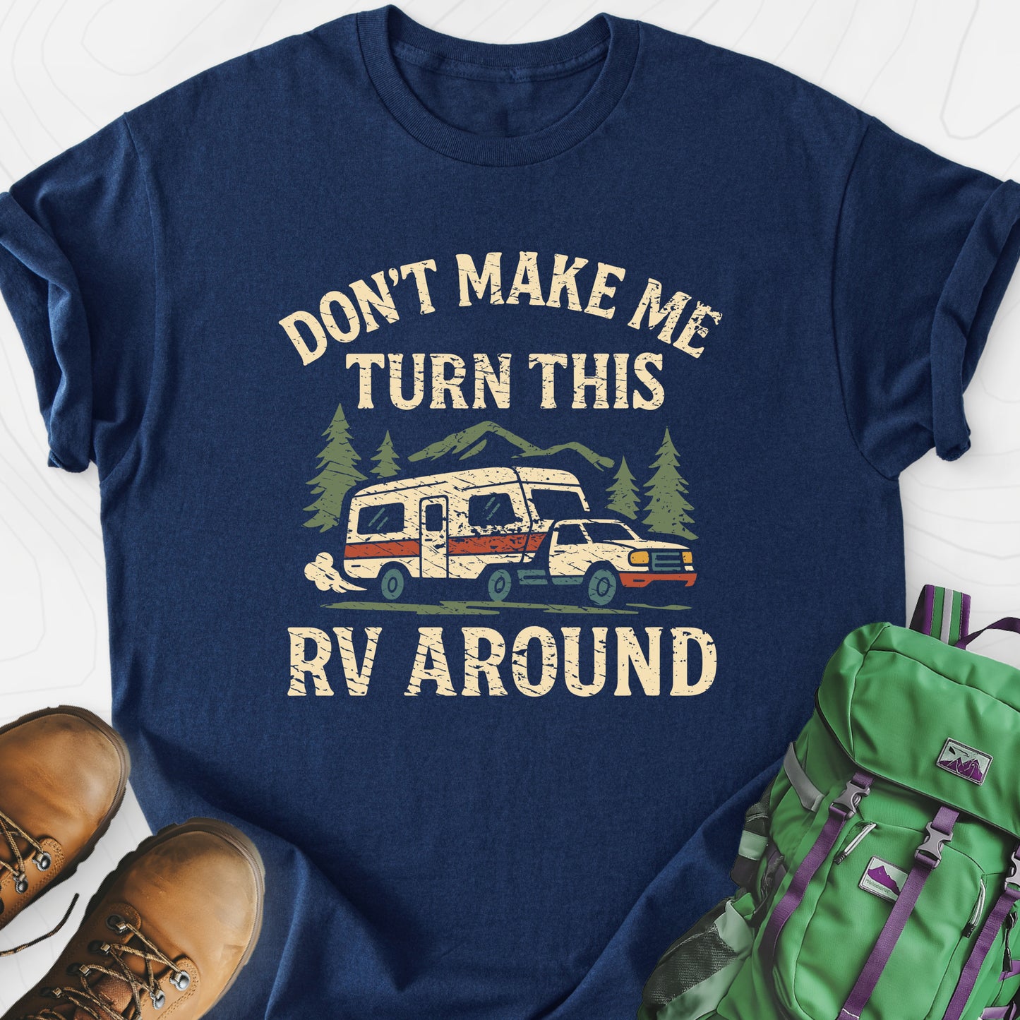 Turn This RV Around Navy front print lightweight T-shirt