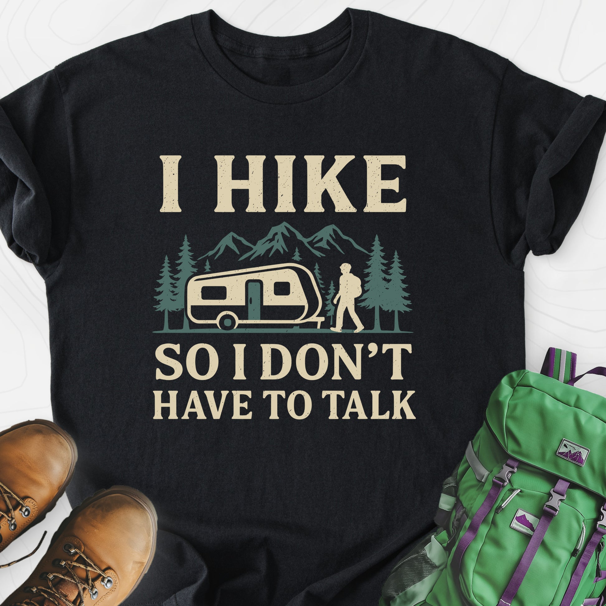 I Hike to Avoid Small Talk Black front print lightweight T-shirt