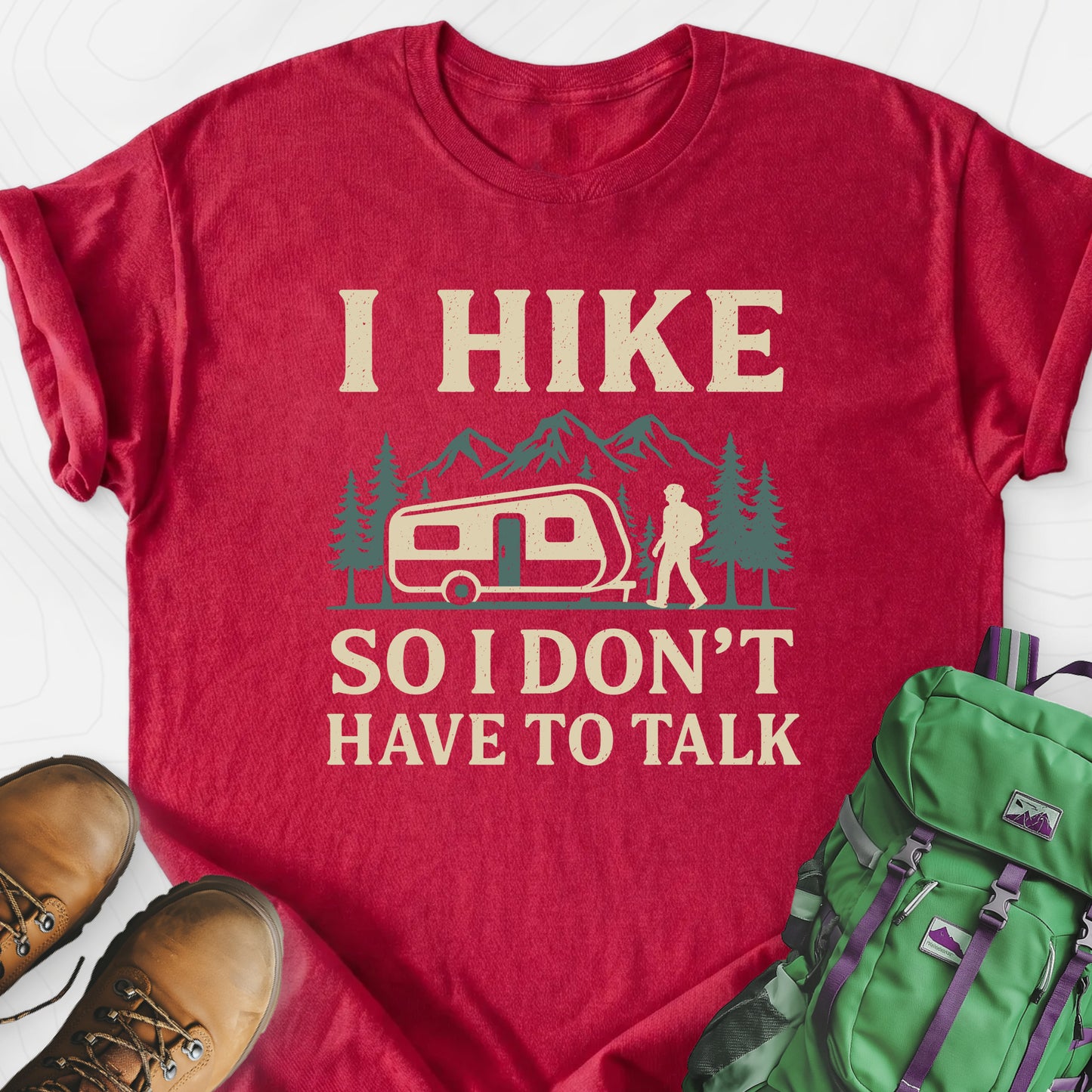 I Hike to Avoid Small Talk Heather Red front print lightweight T-shirt