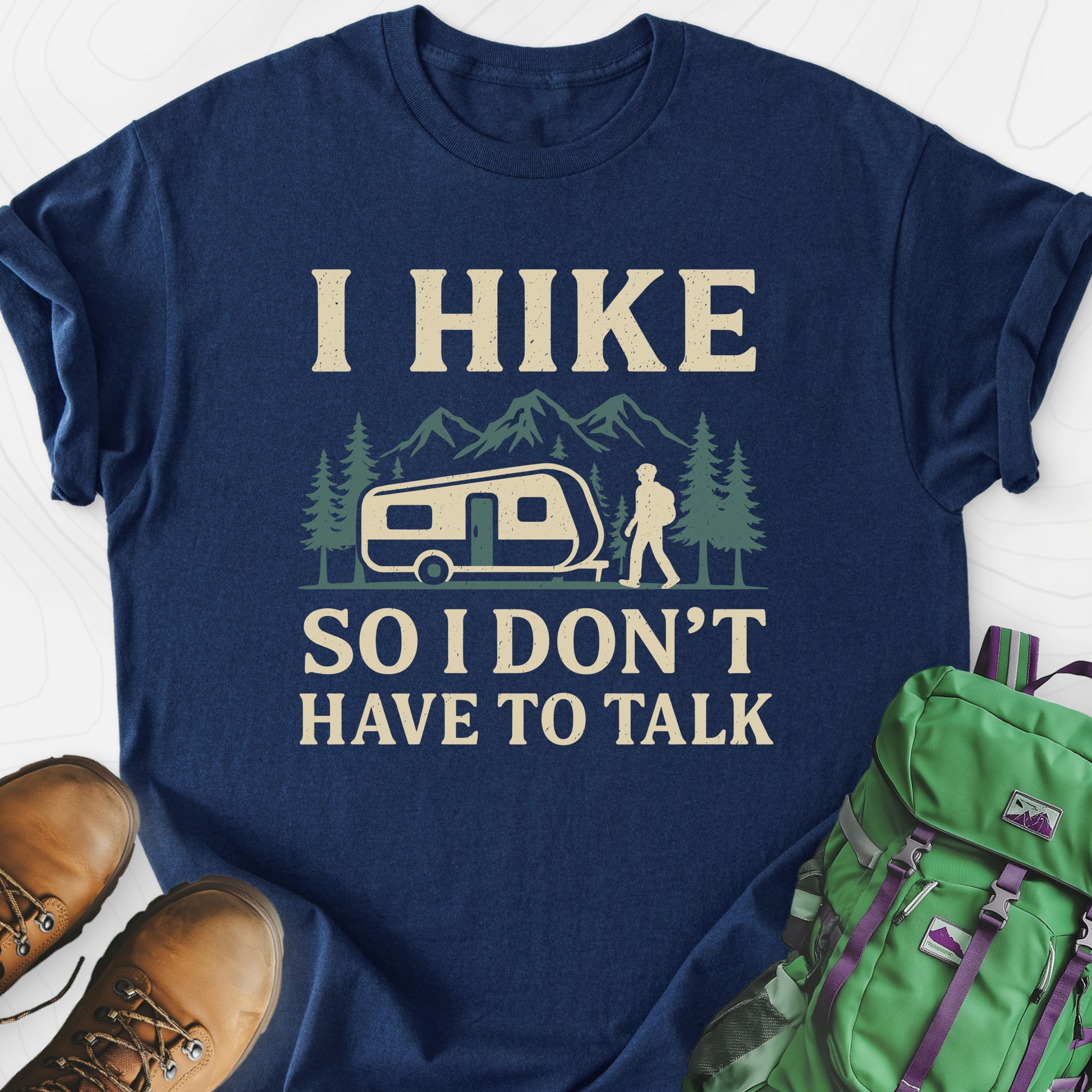 I Hike to Avoid Small Talk Navy front print lightweight T-shirt