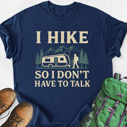 I Hike to Avoid Small Talk Navy front print lightweight T-shirt