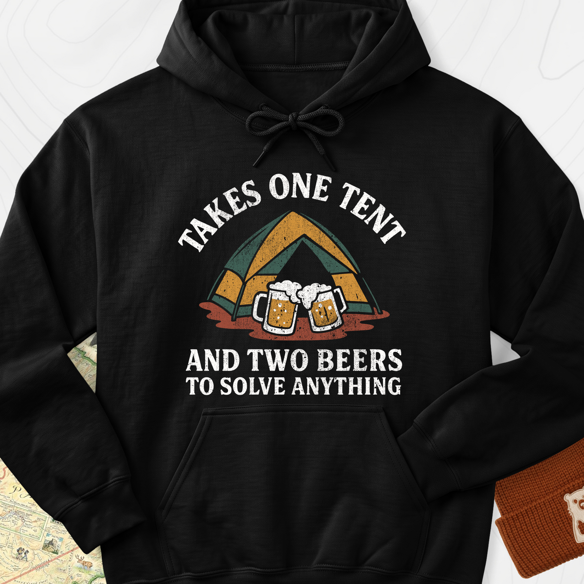 One Tent, Two Beers Hoodie - Black