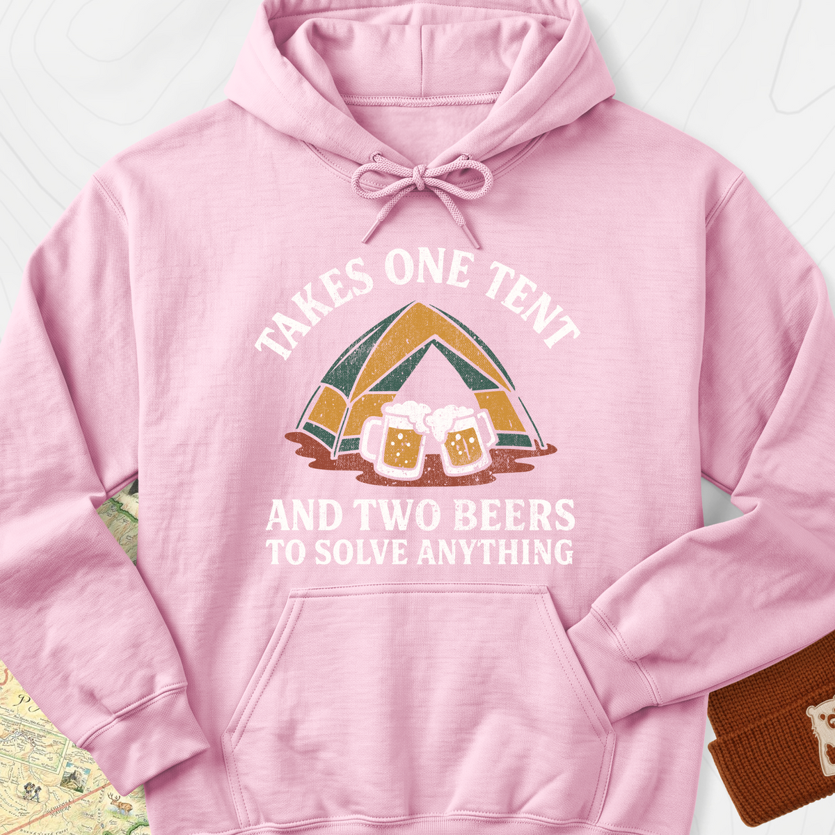 One Tent, Two Beers Hoodie - Light Pink