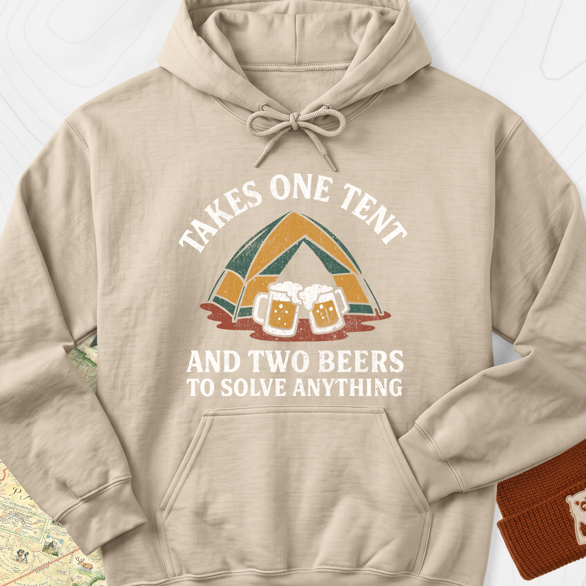 One Tent, Two Beers Hoodie - Sand