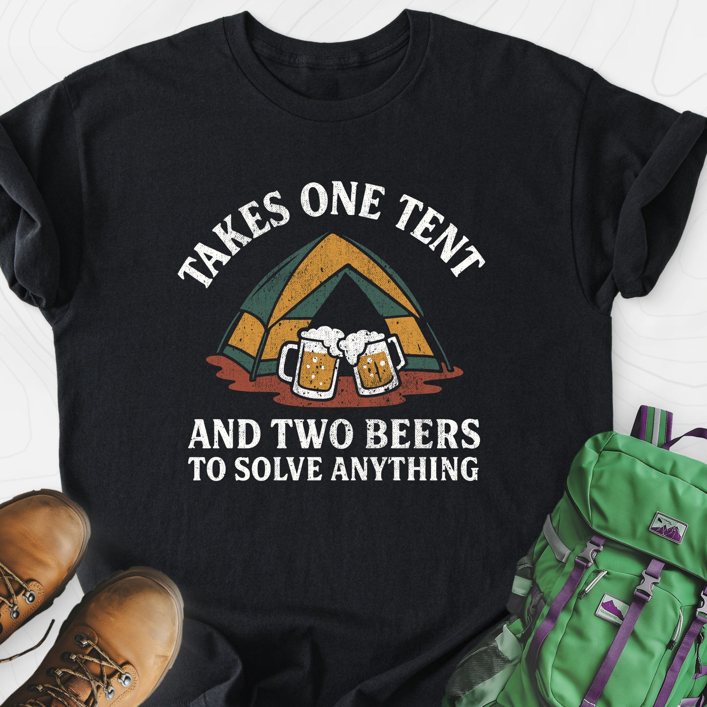 One Tent, Two Beers Black front print lightweight T-shirt